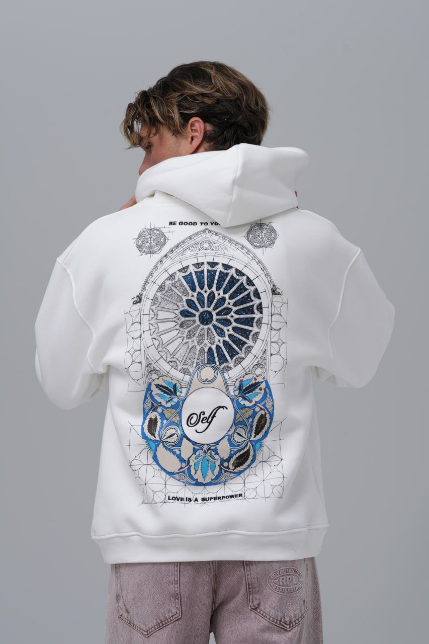 Self (Kendine İyi Davran) Baskılı, Nakışlı Unisex %100 Pamuk Kapüşonlu Sweatshirt