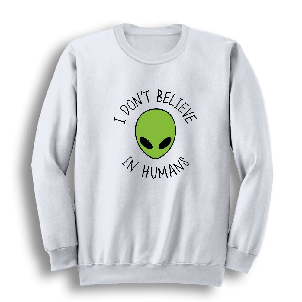 Uzaylı Alien Baskılı Bisiklet Yaka Sweatshirt