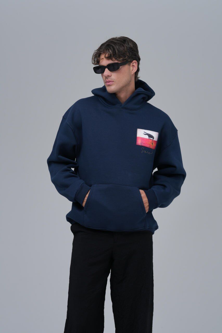 Karga Sol Logo, Sırt Baskılı, Baskılı,Nakışlı Unisex %100 Pamuk Kapüşonlu Sweatshirt