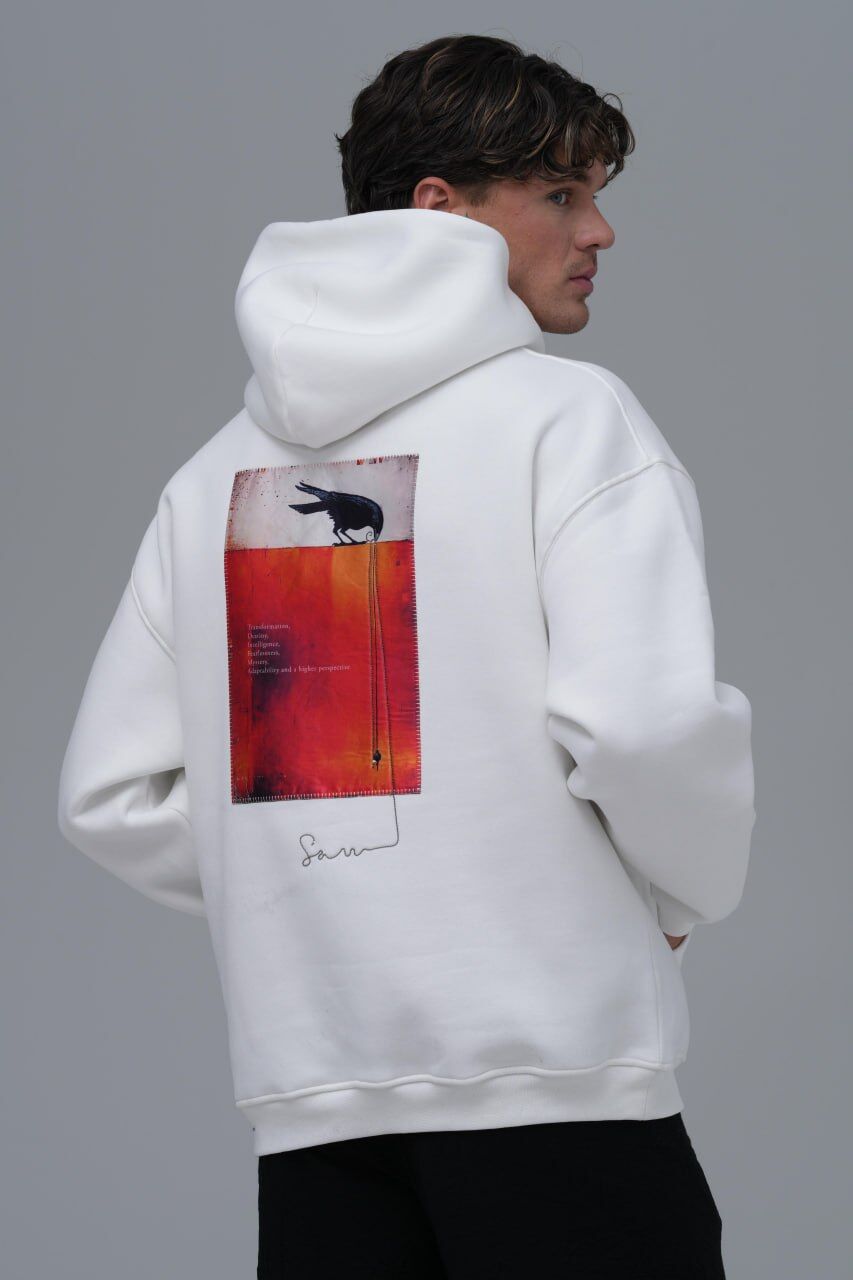 Karga Sol Logo, Sırt Baskılı, Baskılı,Nakışlı Unisex %100 Pamuk Kapüşonlu Sweatshirt