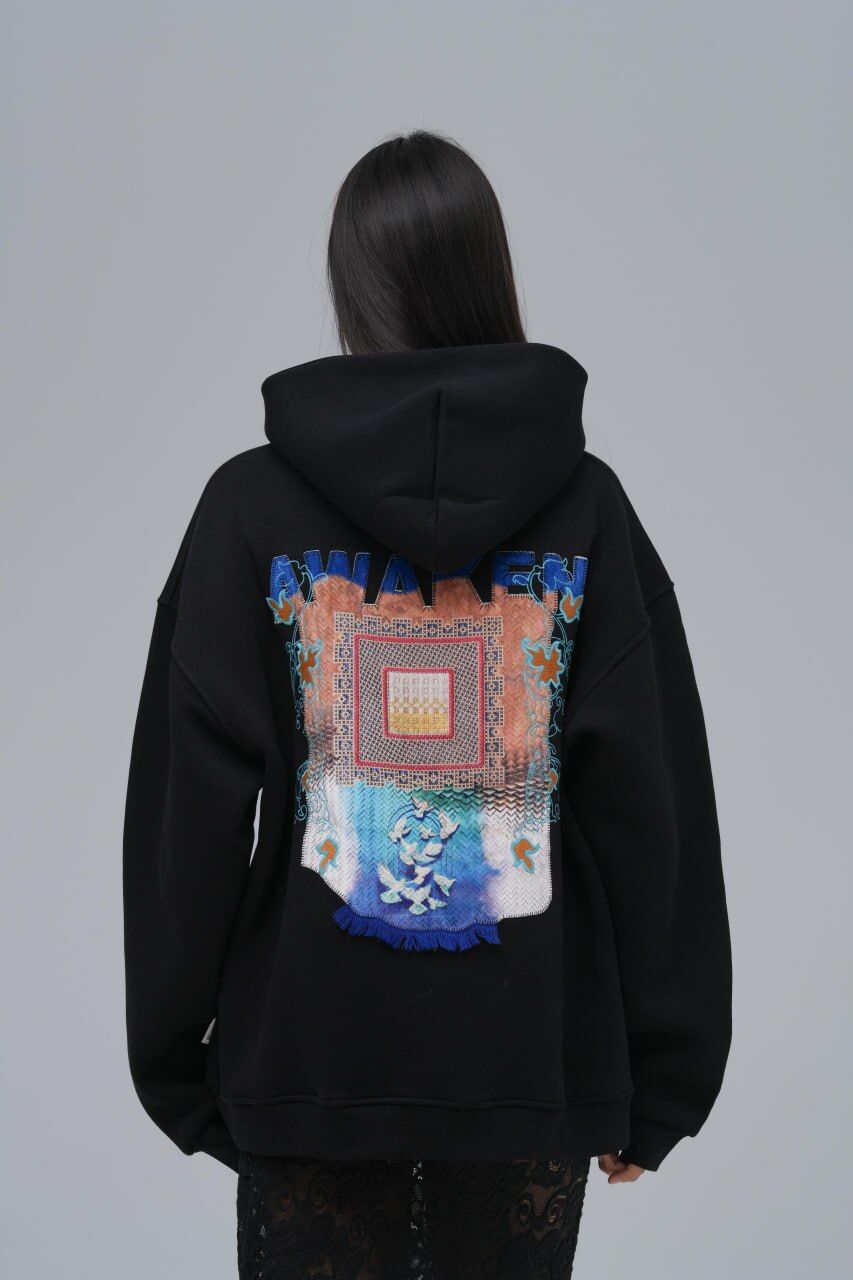 Awaken (Uyanış) Desenli Baskılı, Nakışlı Unisex %100 Pamuk Kapüşonlu Sweatshirt