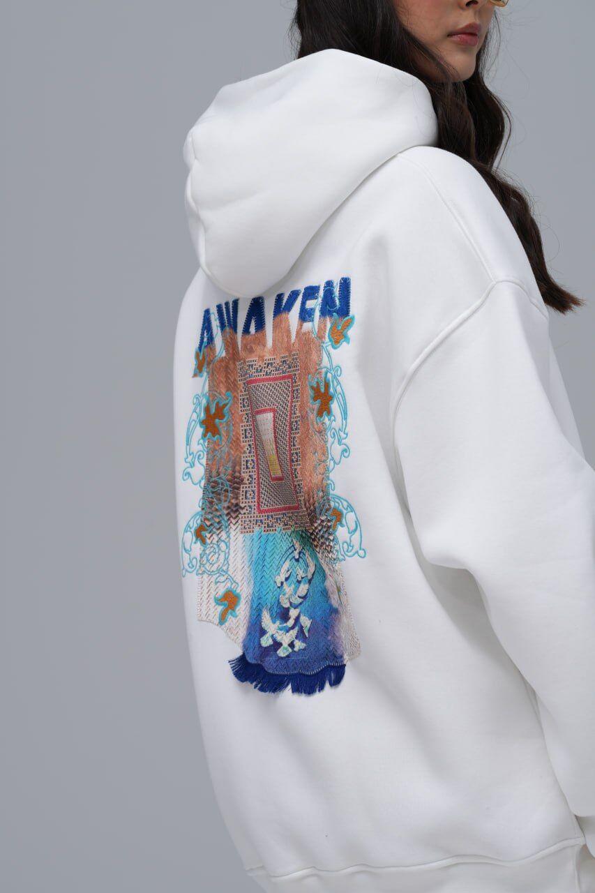 Awaken (Uyanış) Desenli Baskılı, Nakışlı Unisex %100 Pamuk Kapüşonlu Sweatshirt