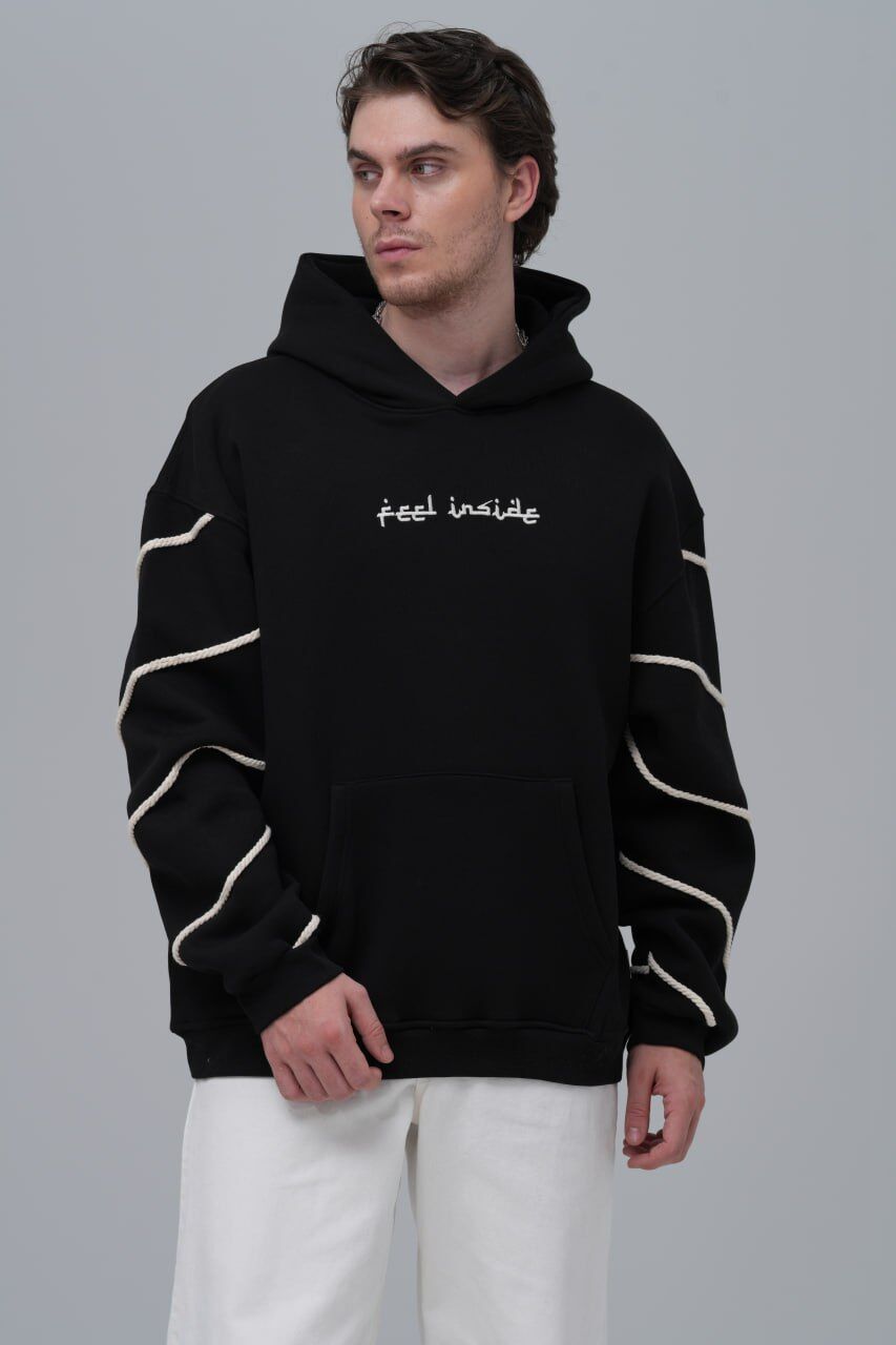 Feel İnside (içinde Hisset) Desenli Baskılı, Nakışlı %100 Pamuk Kapüşonlu Sweatshirt
