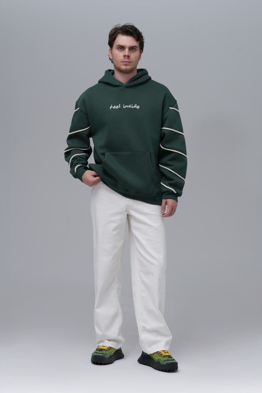 Feel İnside (içinde Hisset) Desenli Baskılı, Nakışlı %100 Pamuk Kapüşonlu Sweatshirt