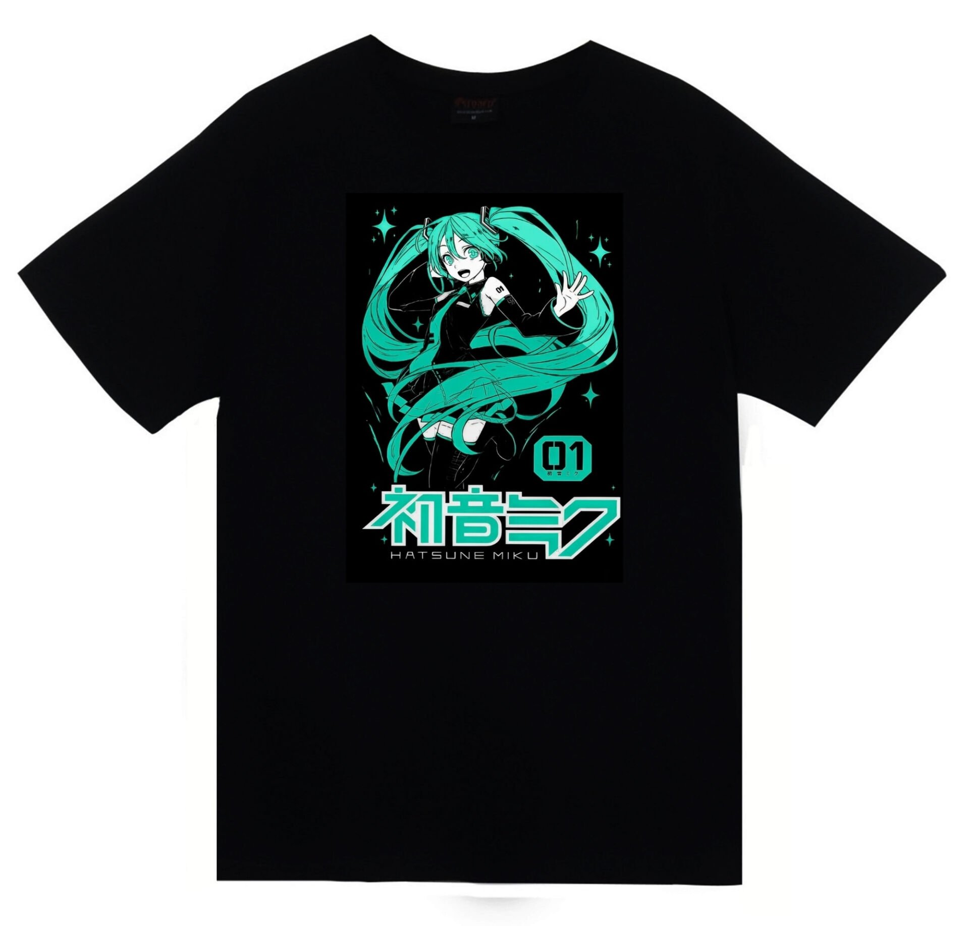 Hatsune Miku Anime Baskılı Unisex %100 Pamuk Siyah T-shirt