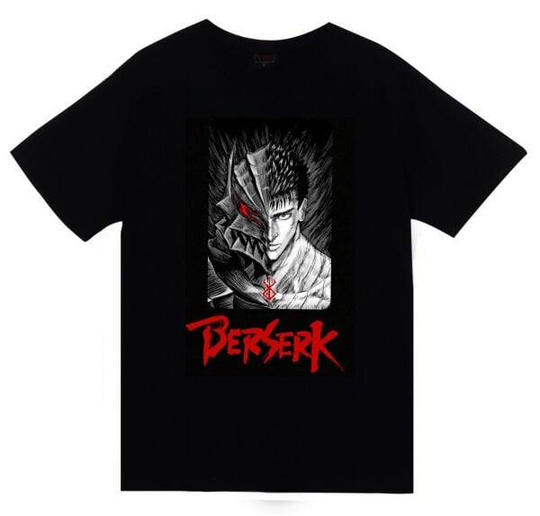 Berserk Anime Baskılı Unisex %100 Pamuk Siyah T-shirt