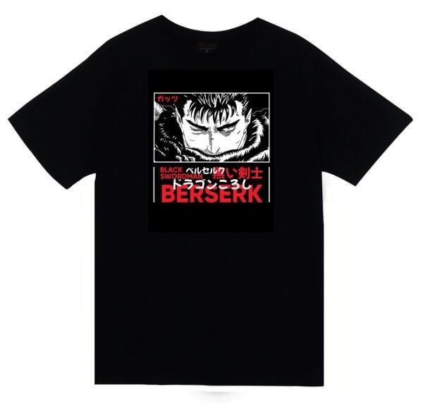 Berserk Anime Baskılı Unisex %100 Pamuk Siyah T-shirt