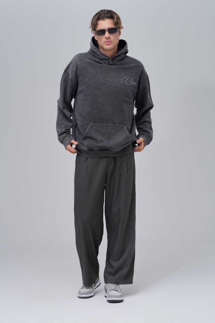 Unisex Vintage 3 İplik Everyone Equal Baskılı Nakışlı Kapüşonlu Siyah Sweatshirt