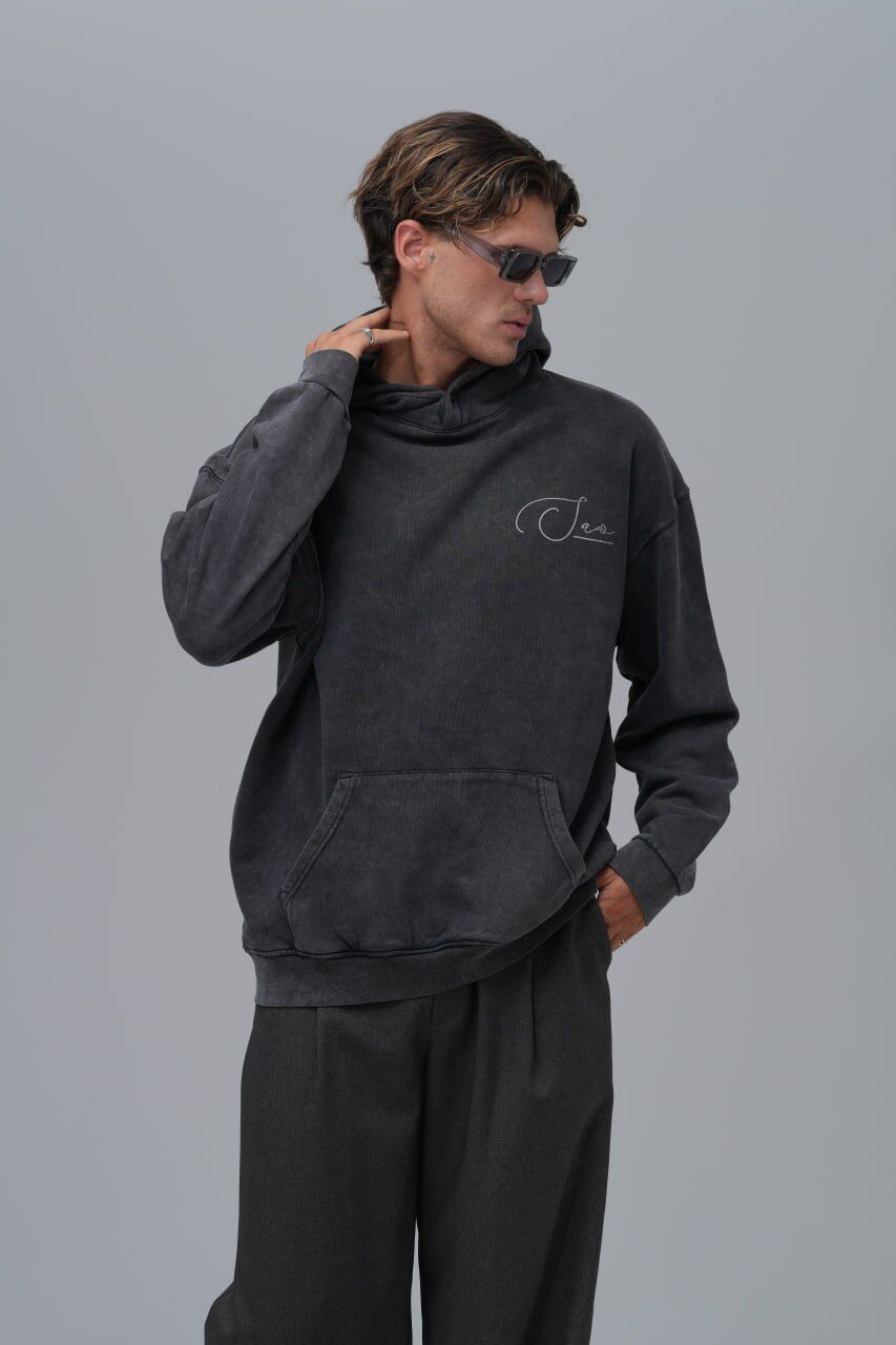 Unisex Vintage 3 İplik Everyone Equal Baskılı Nakışlı Kapüşonlu Siyah Sweatshirt