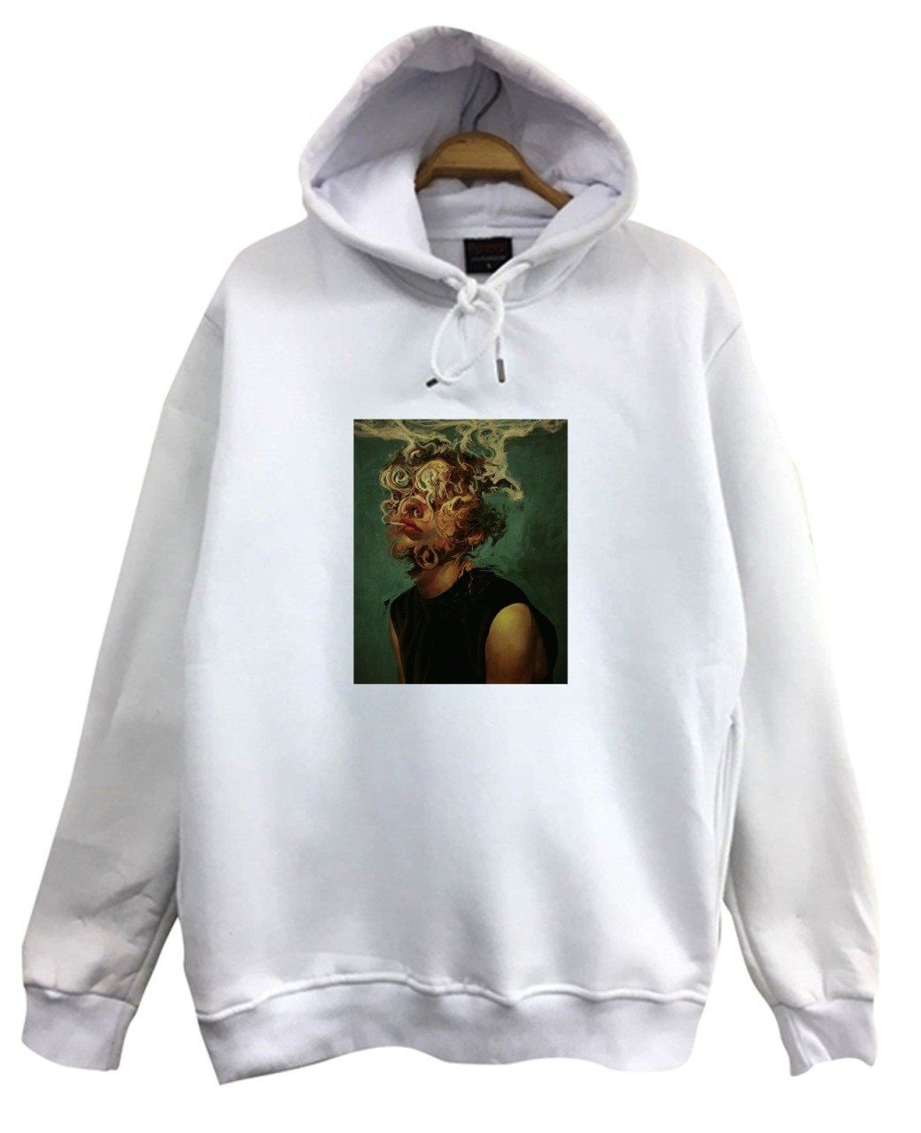 Sigaralı Sanat Baskılı Kapüşonlu Sweatshirt