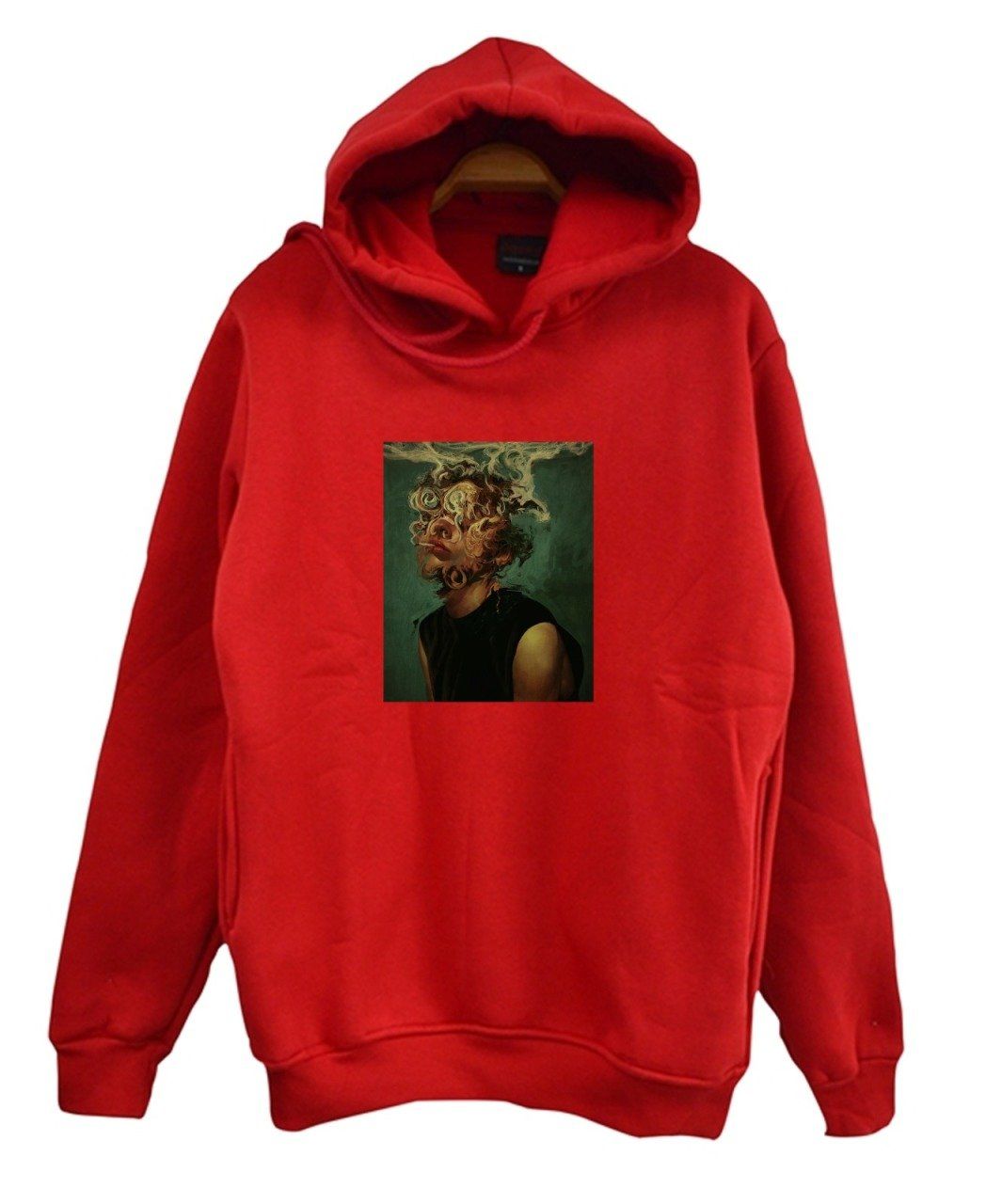 Sigaralı Sanat Baskılı Kapüşonlu Sweatshirt