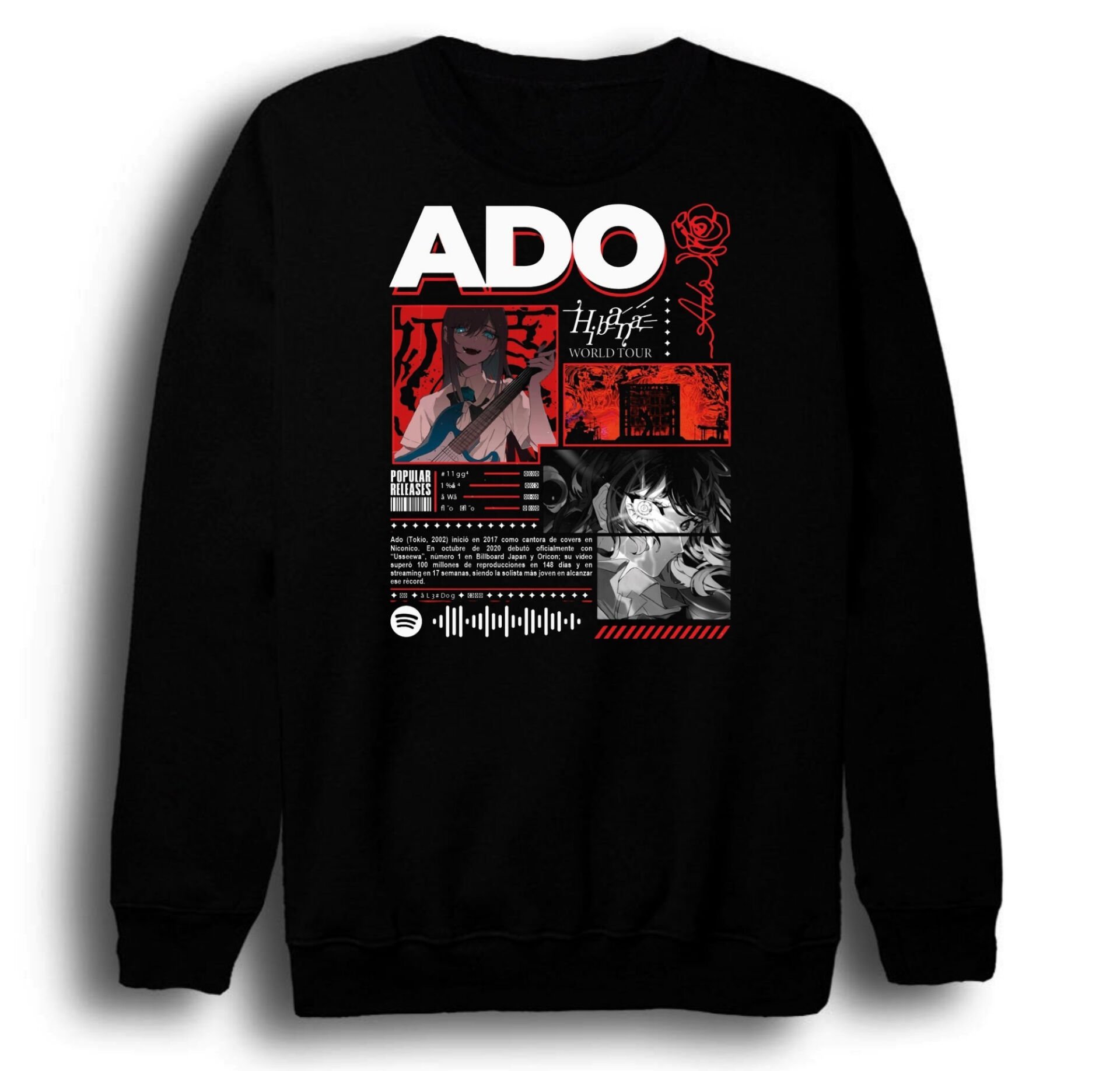 Ado Japon - K-Pop - Rock - Müzik Baskılı Unisex %100 Pamuk Bisiklet Yaka Sweatshirt