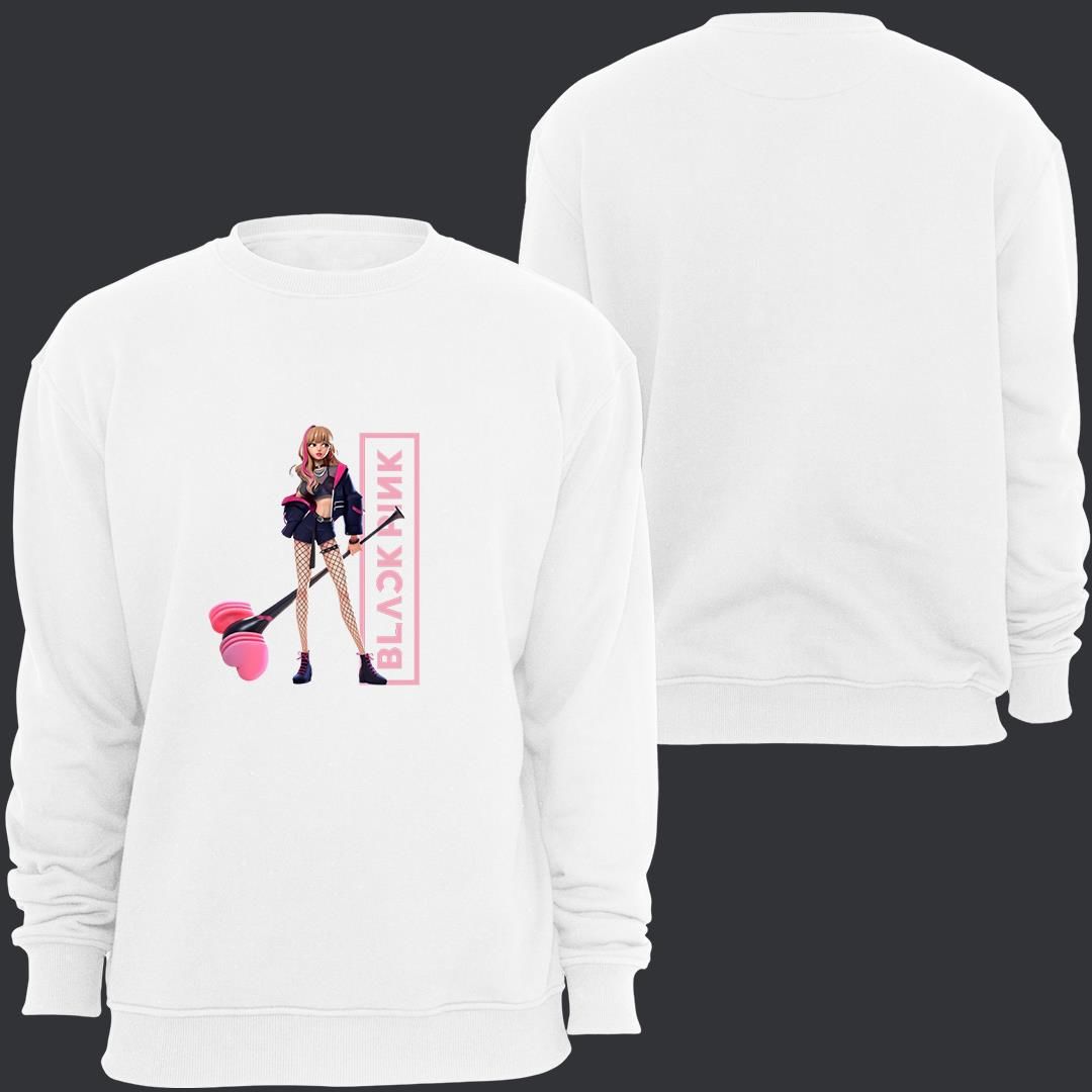 Blackpink ( K-Pop , Black Pink ) Baskılı Bisiklet Yaka Sweatshirt