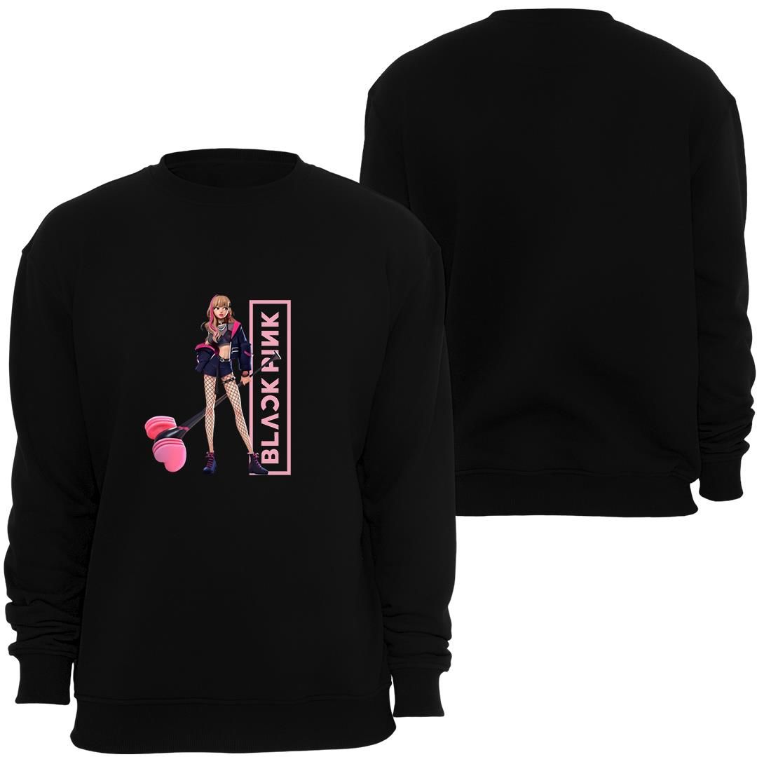 Blackpink ( K-Pop , Black Pink ) Baskılı Bisiklet Yaka Sweatshirt
