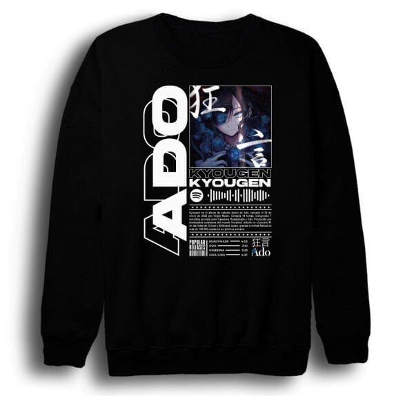 Ado Japon - K-Pop - Rock - Müzik Baskılı Unisex %100 Pamuk Bisiklet Yaka Sweatshirt