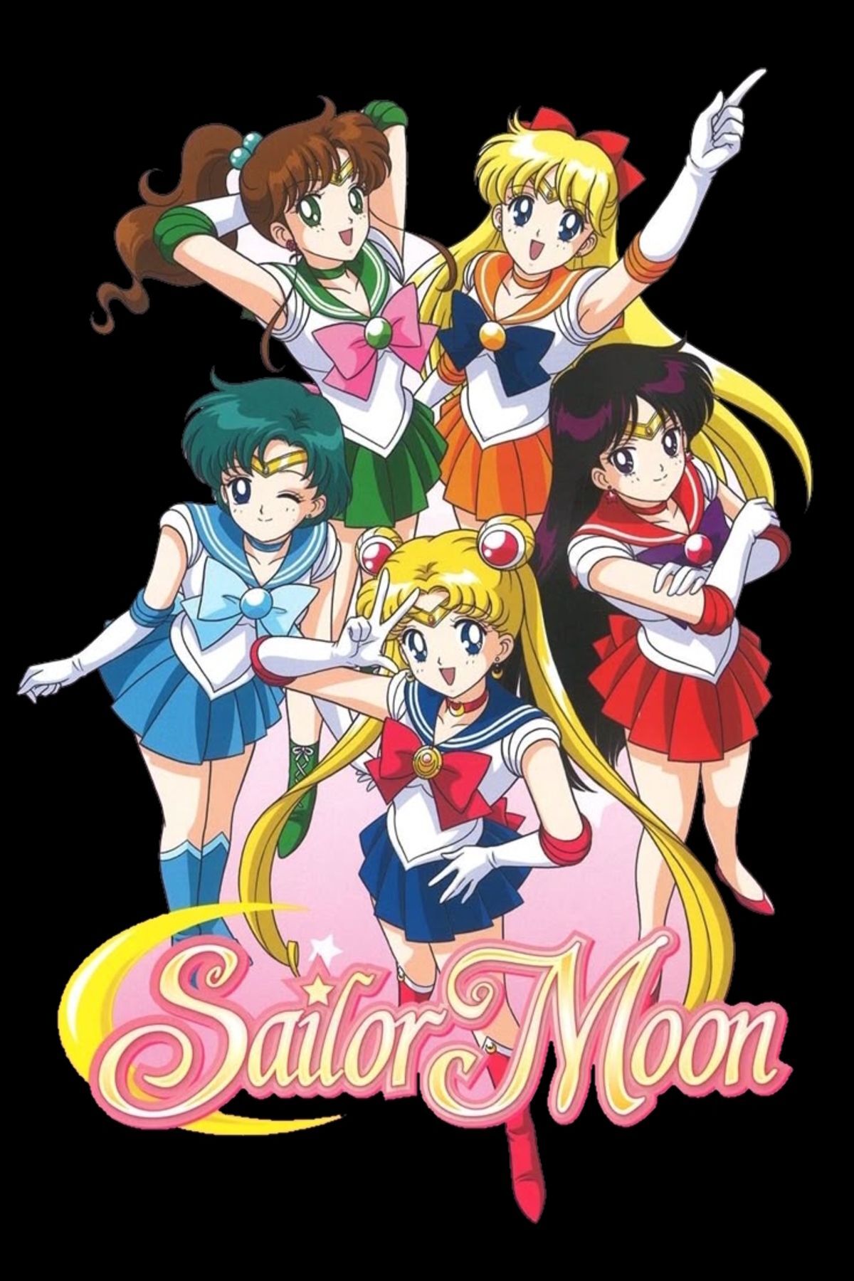Sailor Moon Anime Baskılı Unisex %100 Pamuk Siyah T-shirt
