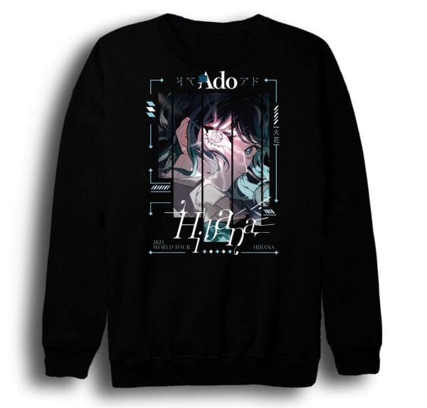 Ado Japon - K-Pop - Rock - Müzik Baskılı Unisex %100 Pamuk Bisiklet Yaka Sweatshirt