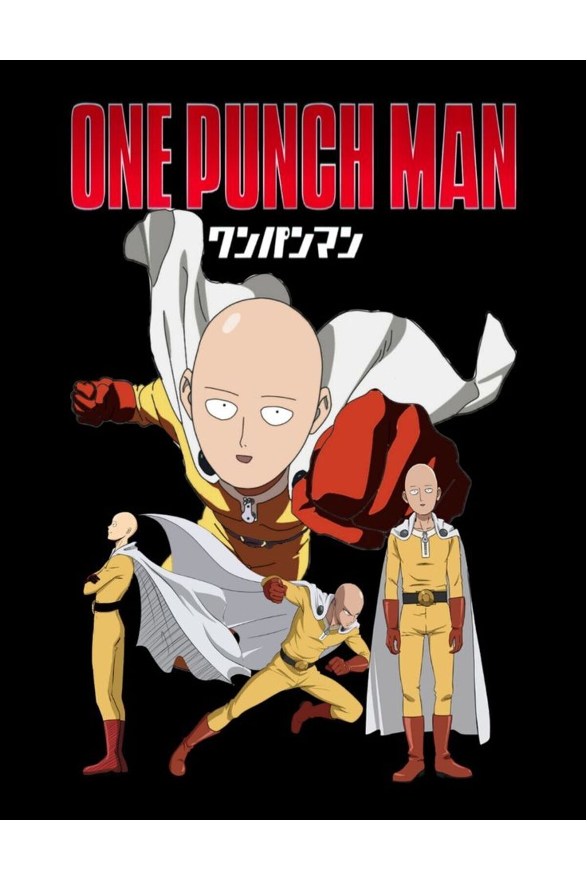 One Punch Man Anime Baskılı Unisex %100 Pamuk Siyah T-shirt