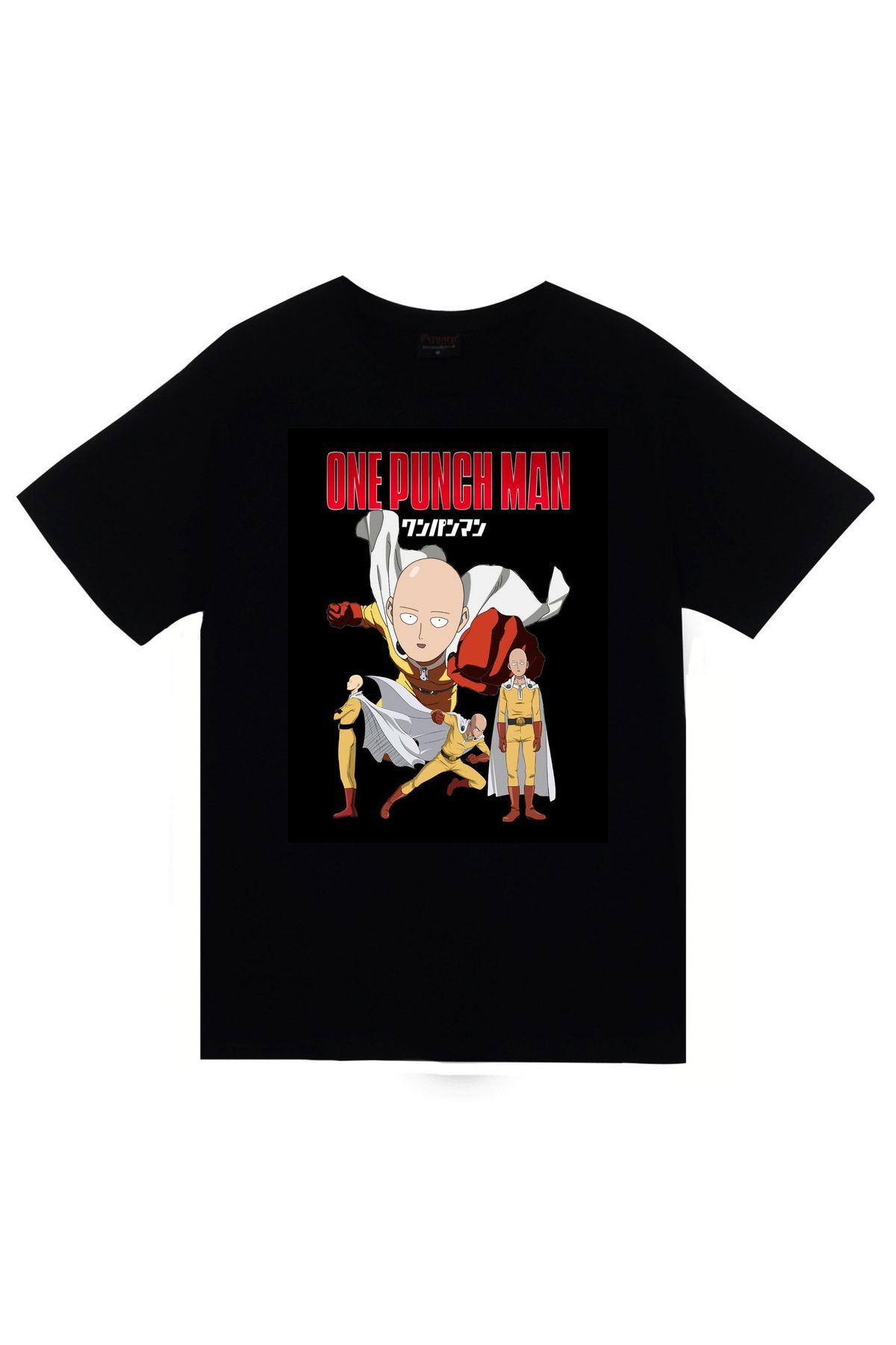 One Punch Man Anime Baskılı Unisex %100 Pamuk Siyah T-shirt