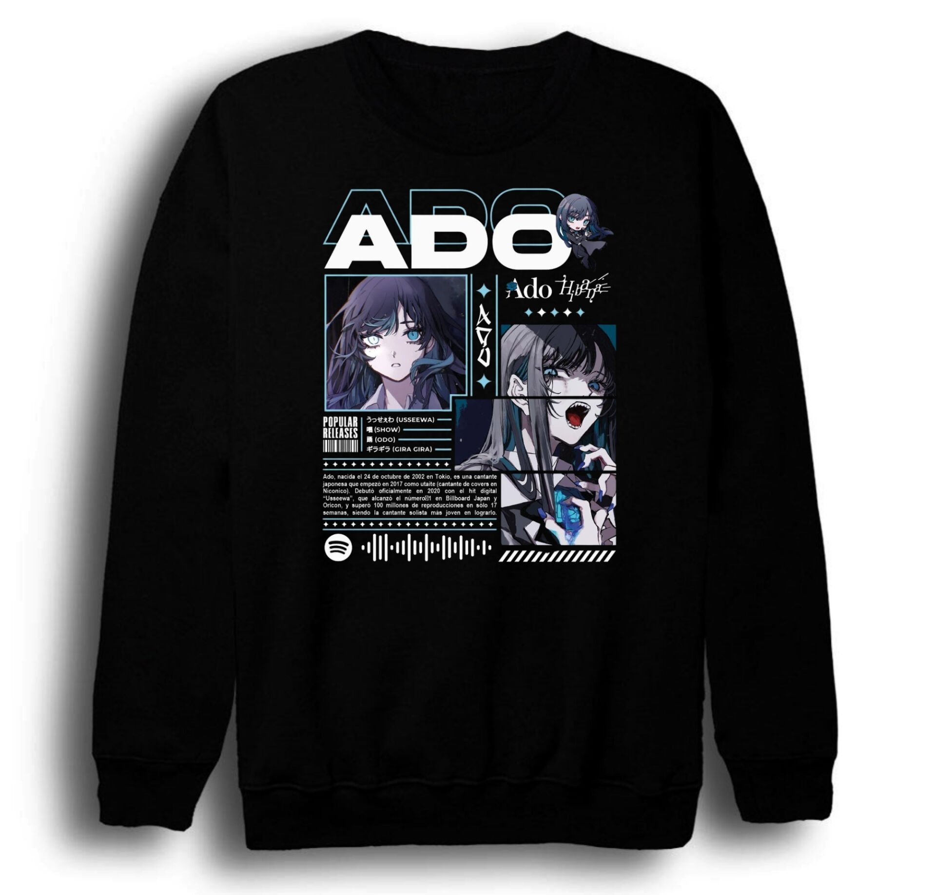 Ado Japon - K-Pop - Rock - Müzik Baskılı Unisex %100 Pamuk Bisiklet Yaka Sweatshirt