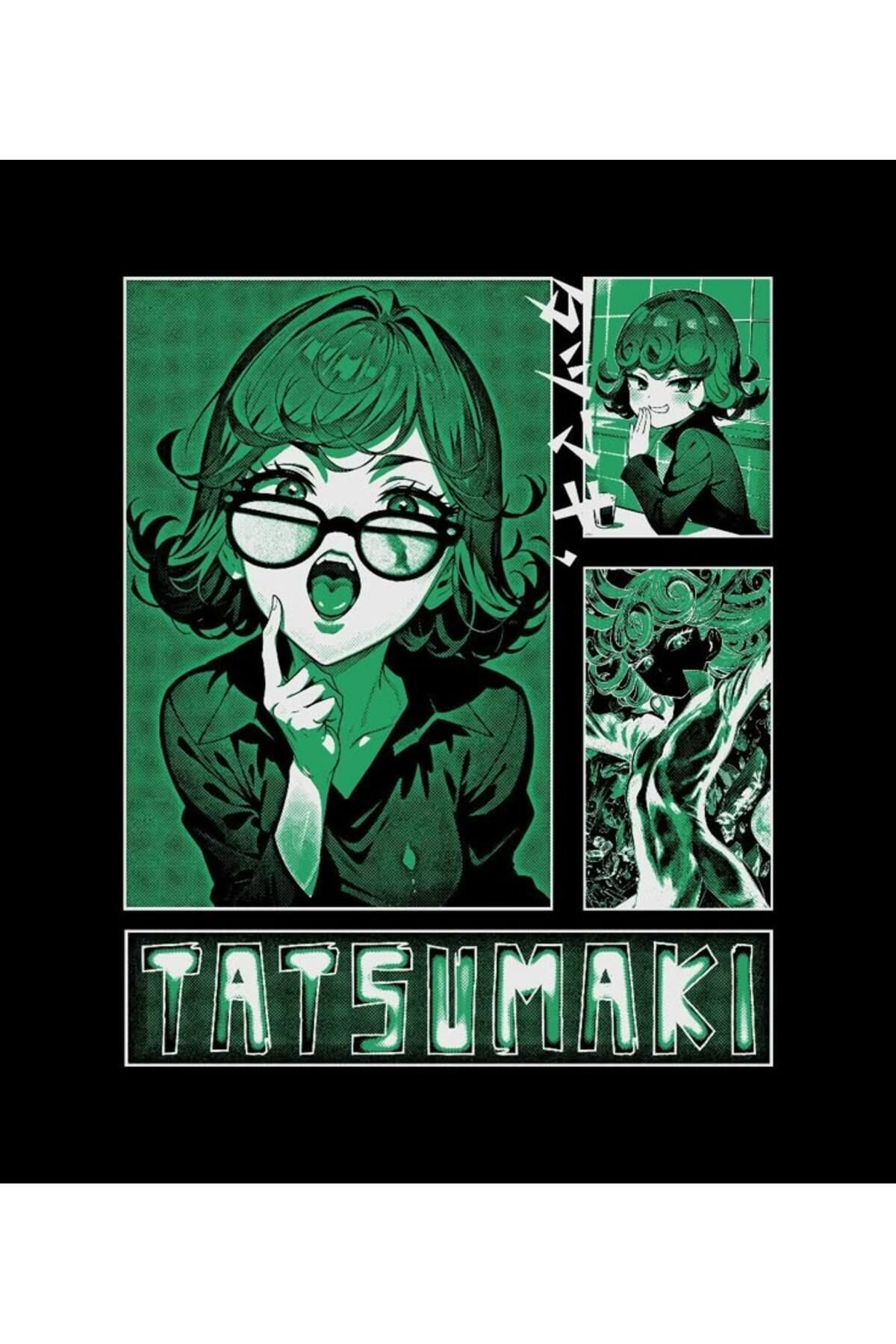 One Punch Man Tatsumaki Anime Baskılı Unisex %100 Pamuk Siyah T-shirt