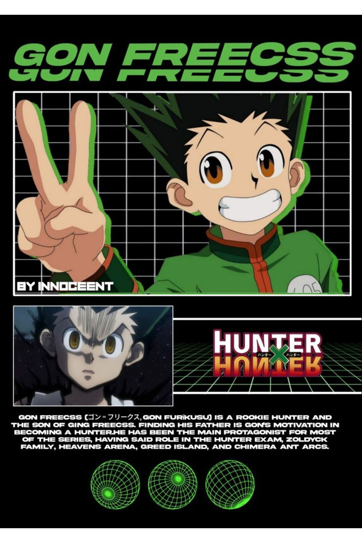 Hunter x Hunter Anime Baskılı Unisex %100 Pamuk Siyah T-shirt