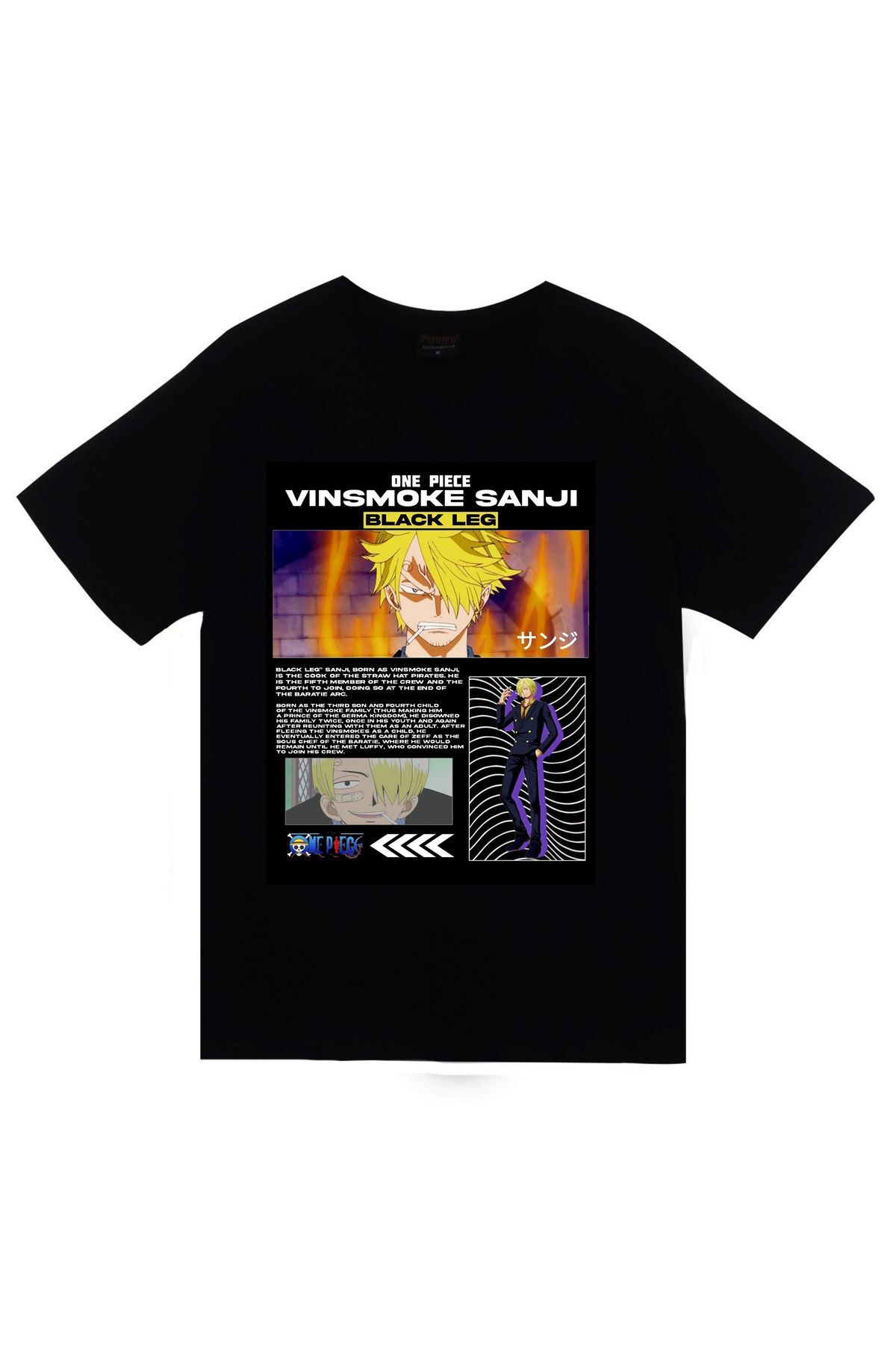 One Piece Anime Baskılı Unisex %100 Pamuk Siyah T-shirt