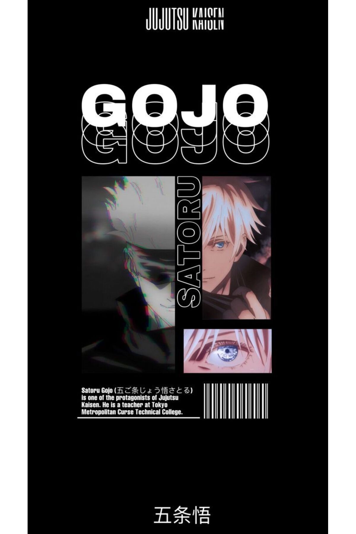 Jujutsu Kaisen Satoru Gojo Anime Baskılı Unisex %100 Pamuk Siyah T-shirt