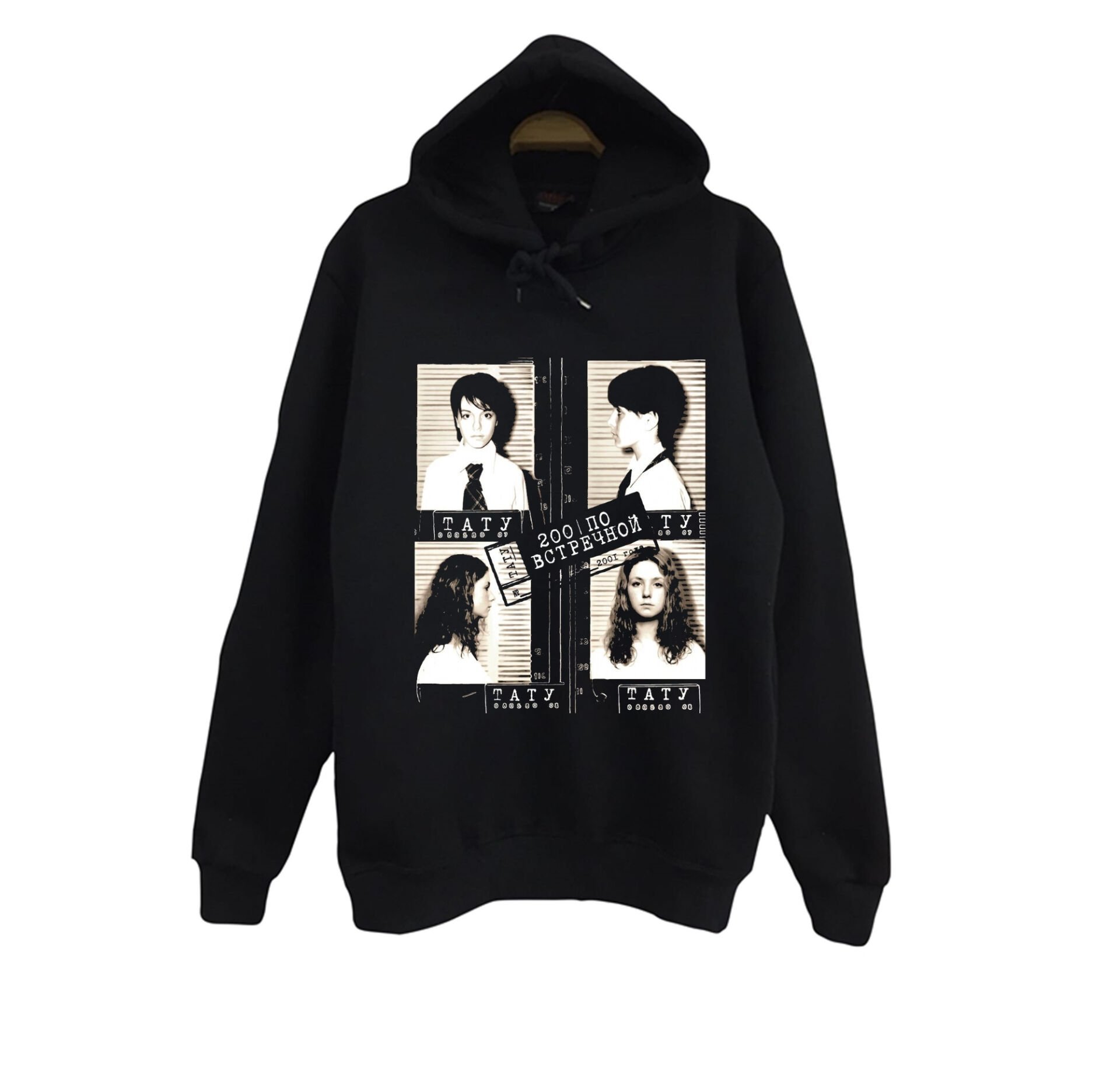 T.A.T.u. - Müzik Grubu Baskılı Unisex %100 Pamuk Kapüşonlu Siyah Sweatshirt