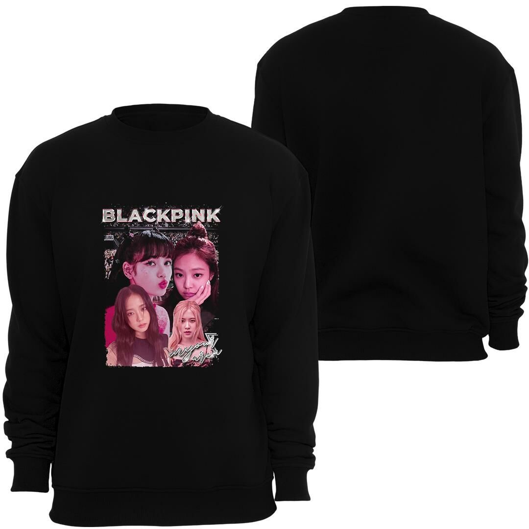Blackpink ( K-Pop , Black Pink ) Baskılı Bisiklet Yaka Sweatshirt