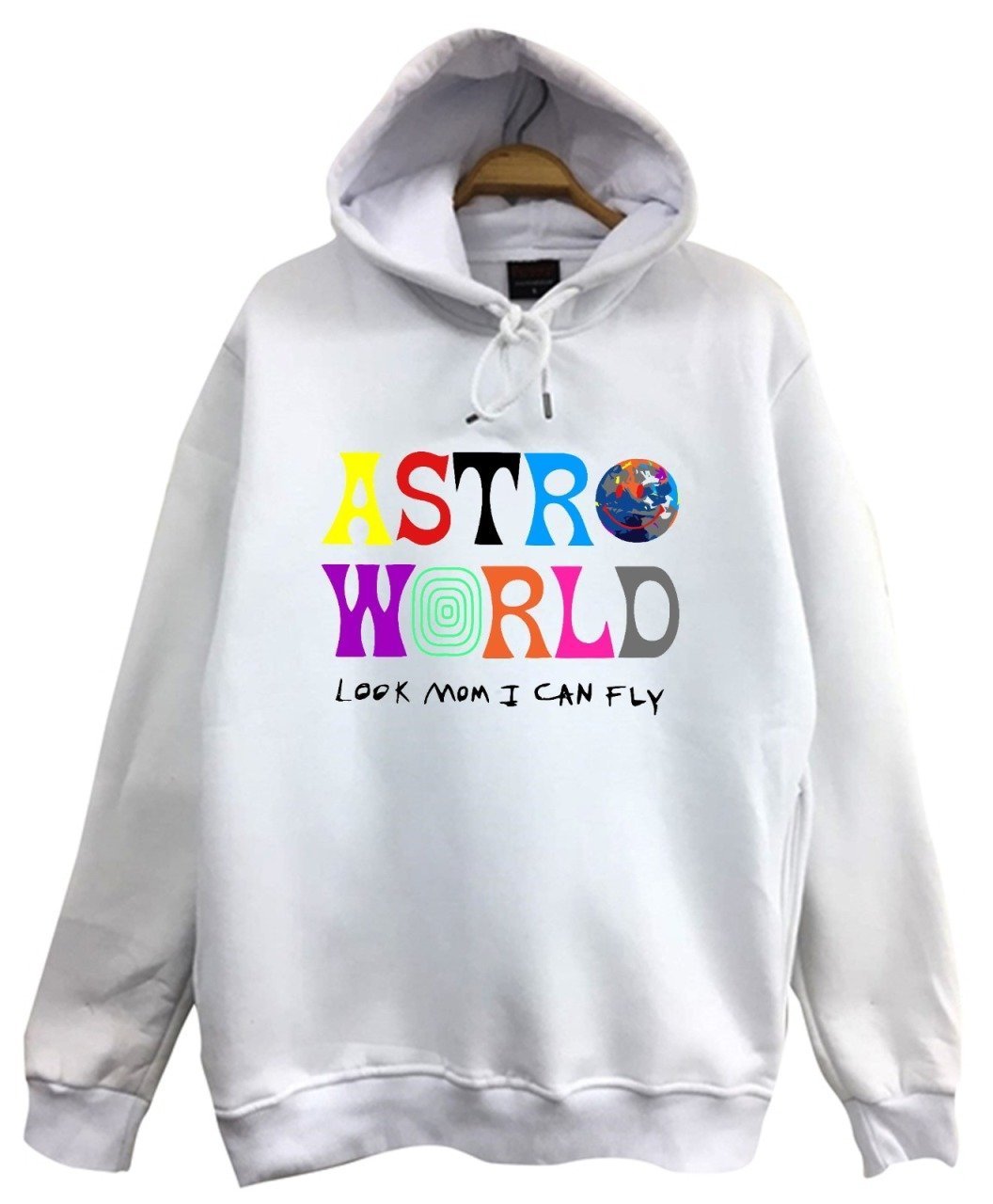 Travis Scott Astroworld Baskılı Kapüşonlu Sweatshirt BEYAZ - XS