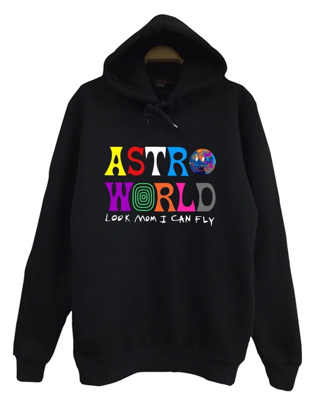 Travis Scott Astroworld Baskılı Kapüşonlu Sweatshirt SİYAH - XS