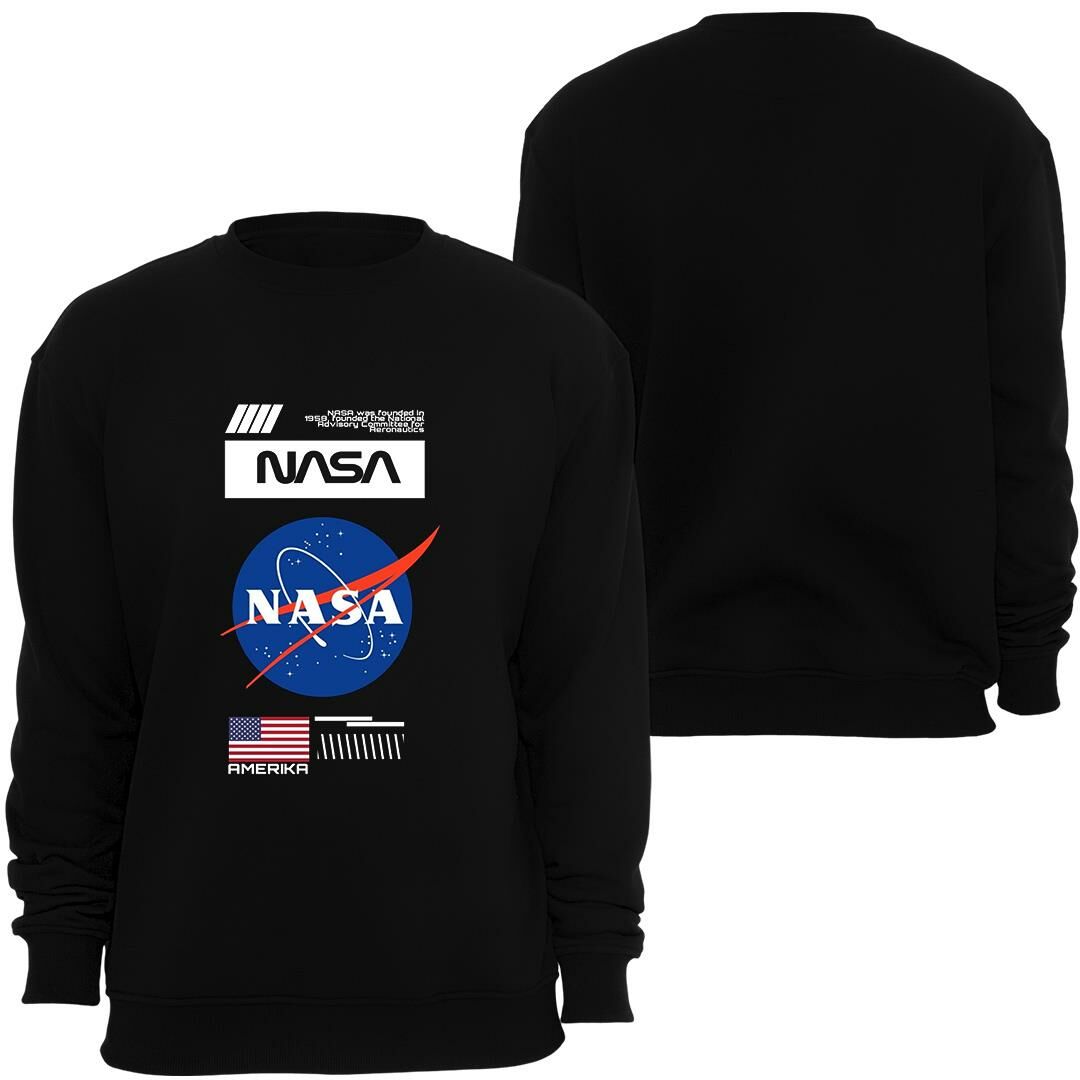 Nasa Baskılı Özel Tasarım Unisex Bisiklet Yaka Sweatshirt