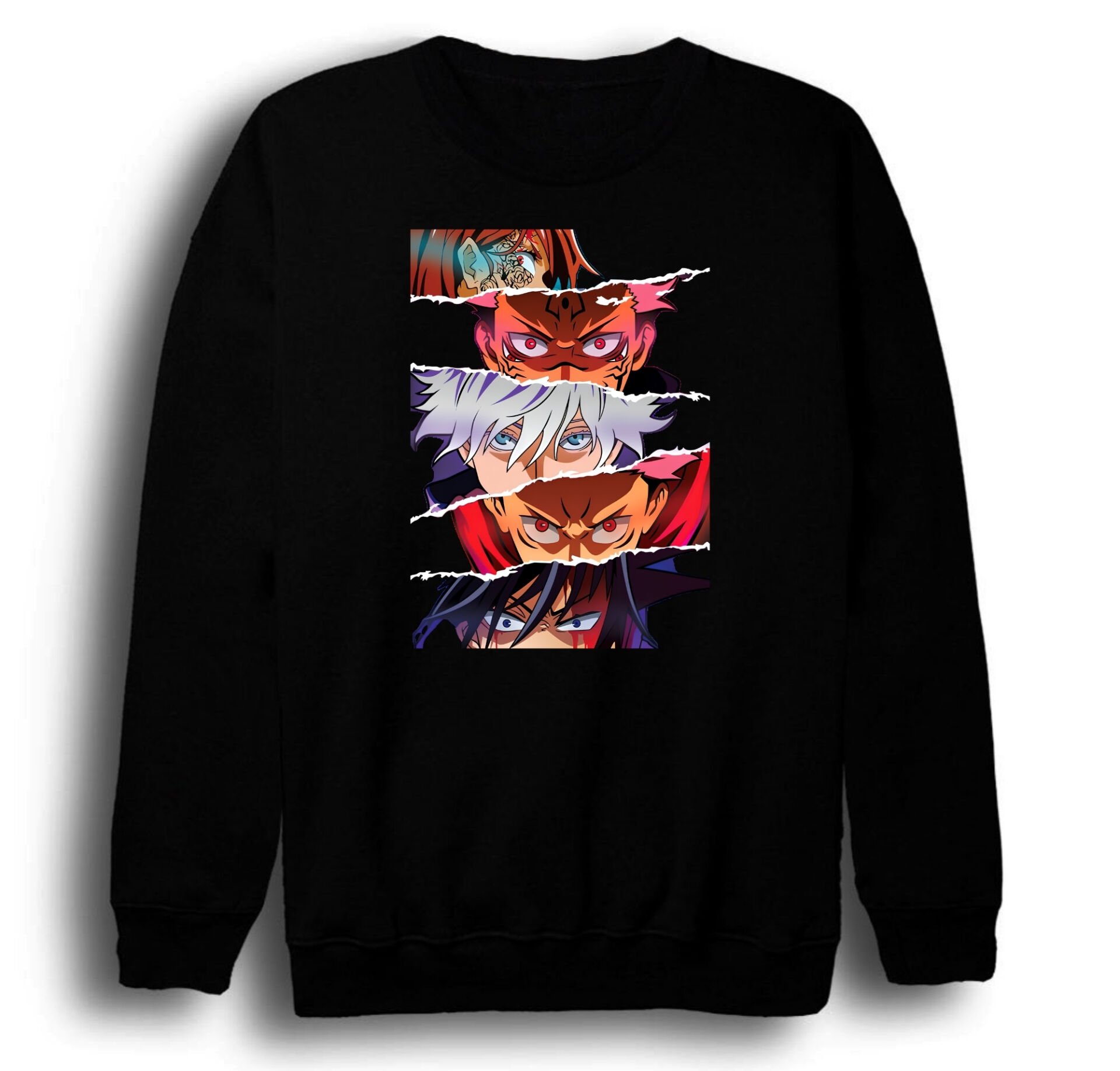 Jujutsu Kaisen Anime Baskılı Unisex %100 Pamuk Siyah Bisiklet Yaka Sweatshirt