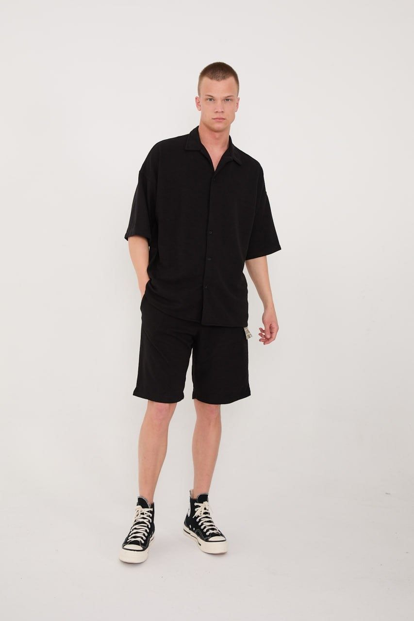 Düz Baskısız Siyah  Oversize Gömlek