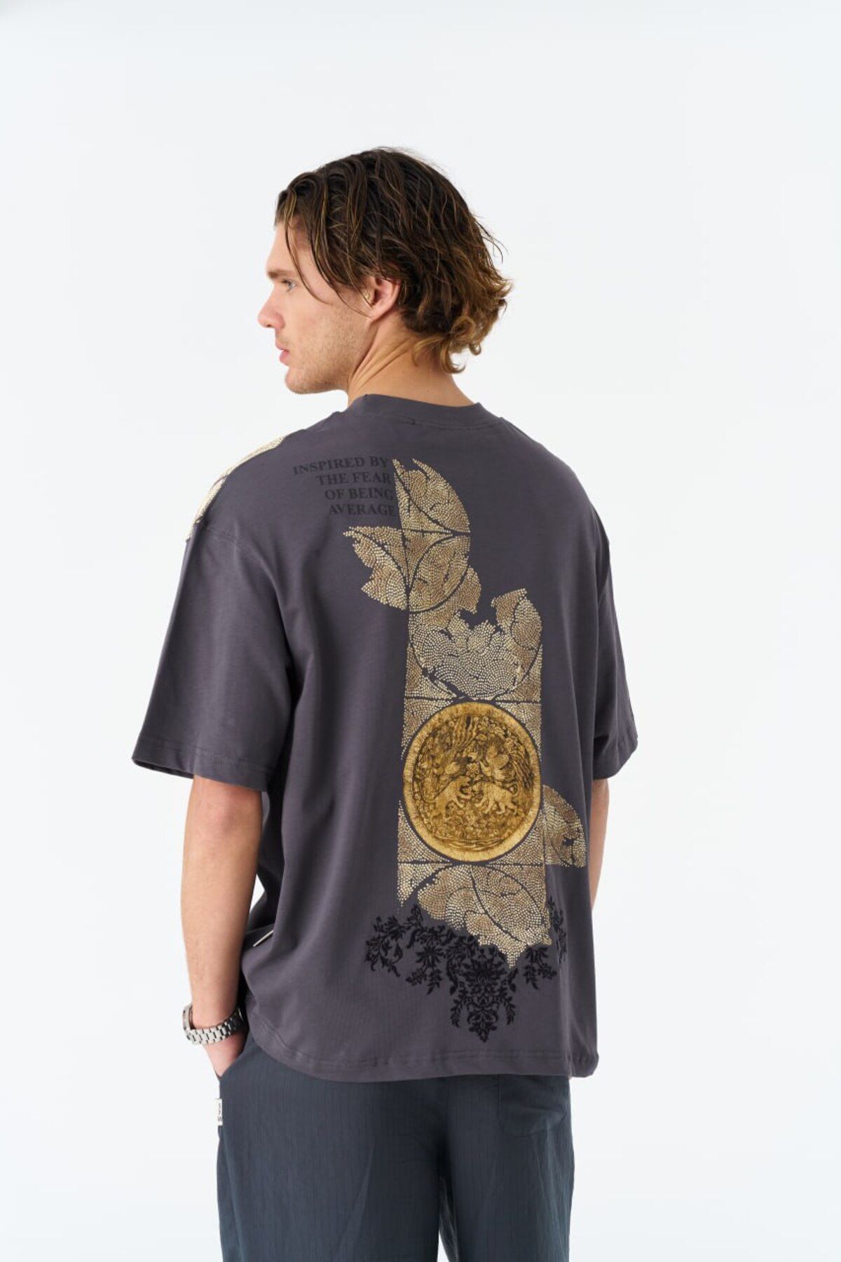 Realistic Baskılı, Nakışlı Unisex %100 Pamuk Gri T-shirt