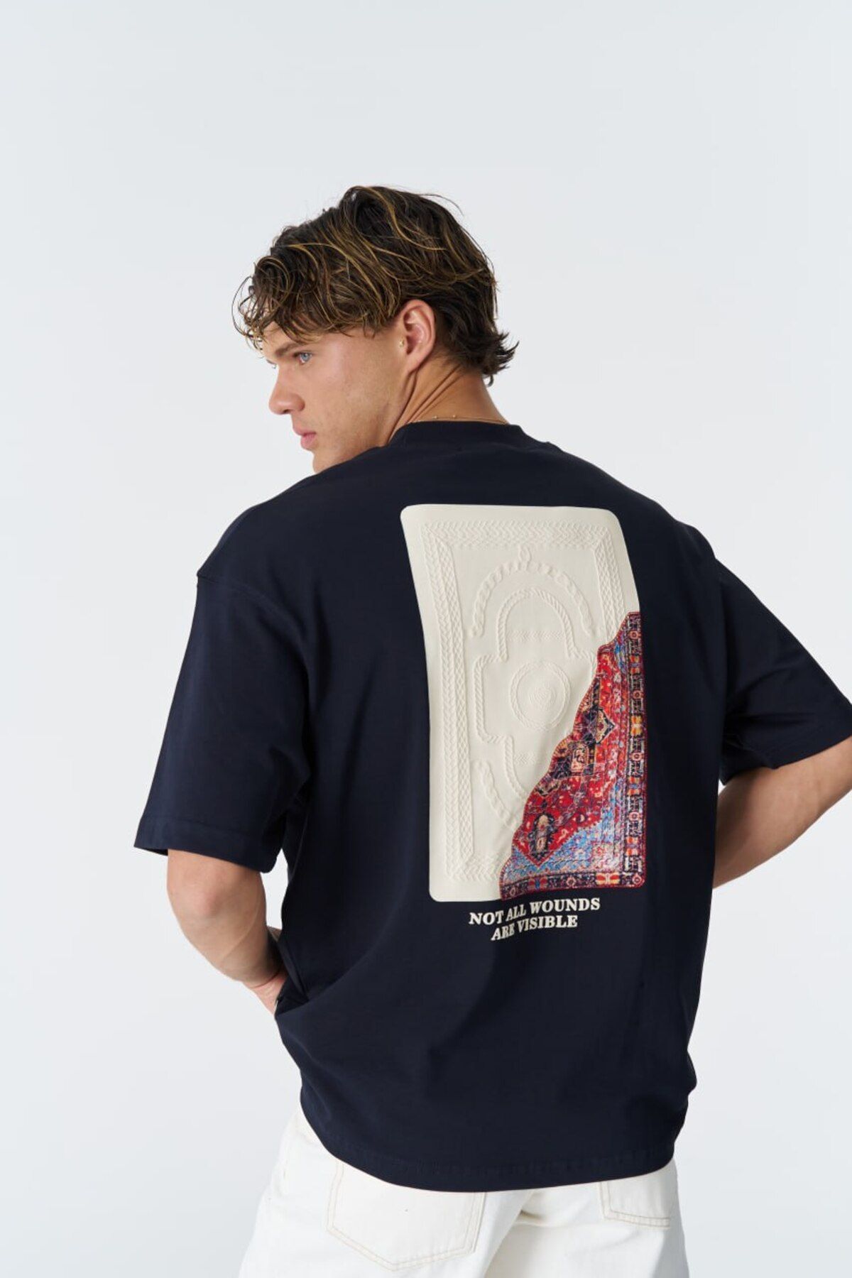 Not All Wounds Are Visible Baskılı Unisex %100 Pamuk Nakışlı Mavi T-shirt