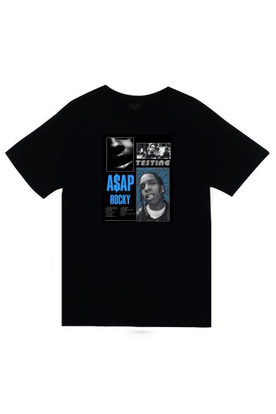 Asap Rocky Baskılı Unisex %100 Pamuk Siyah T-shirt