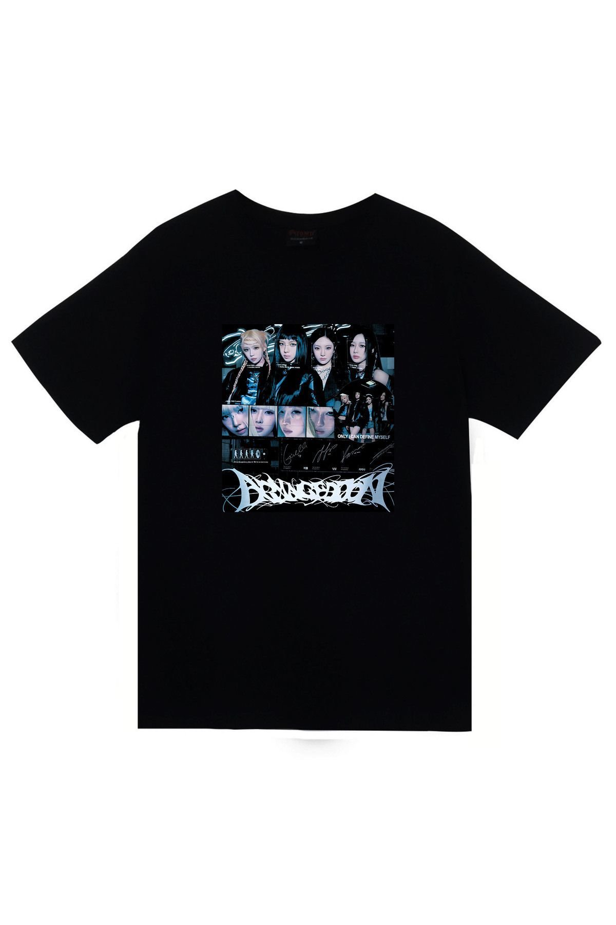 Aespa Müzik Grubu K-Pop Baskılı Unisex %100 Pamuk Siyah T-shirt