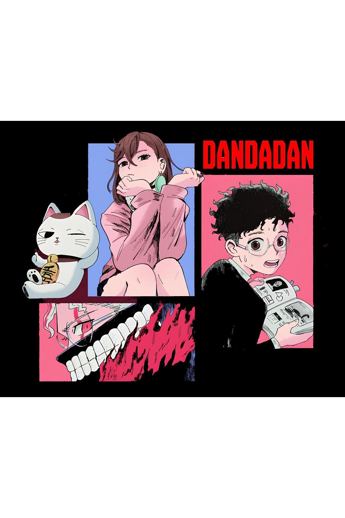 Dandadan Anime Baskılı Unisex %100 Pamuk Siyah T-shirt