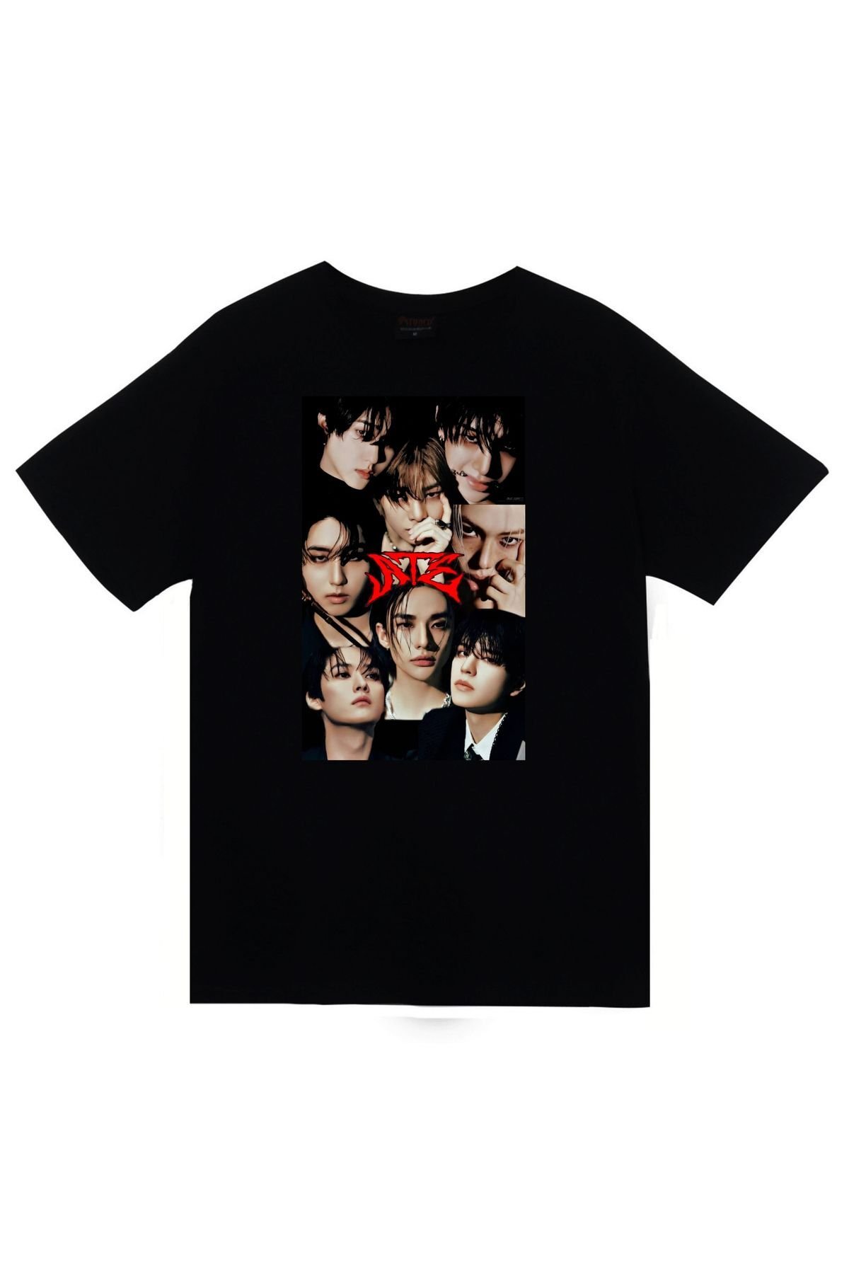 Stray Kids K-pop Müzik Grubu Baskılı Unisex %100 Pamuk Siyah T-shirt
