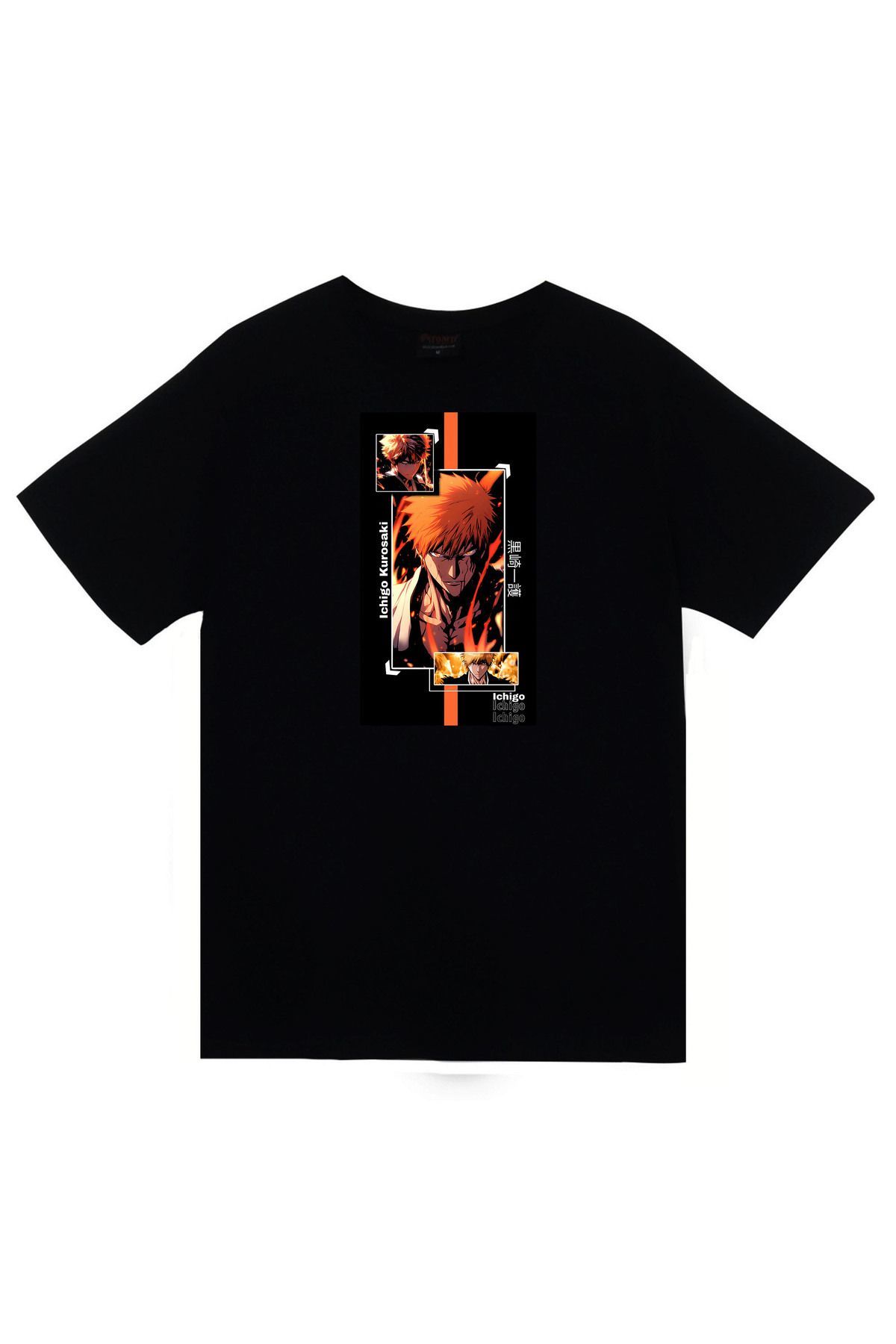 Bleach Ichigo Kurosaki Anime Baskılı Unisex %100 Pamuk Siyah T-shirt