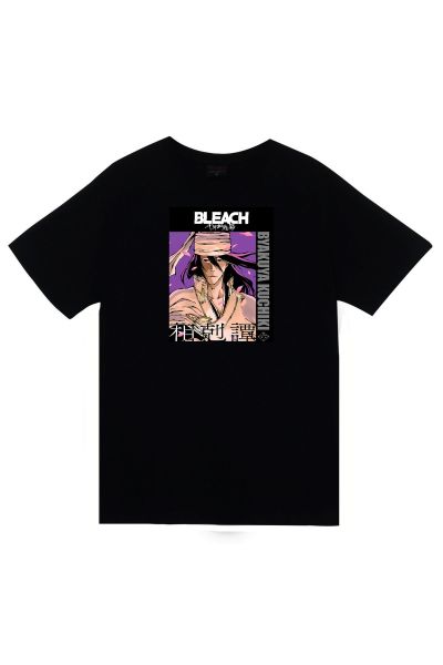 Bleach Byakuya Kuchiki Anime Baskılı Unisex %100 Pamuk Siyah T-shirt