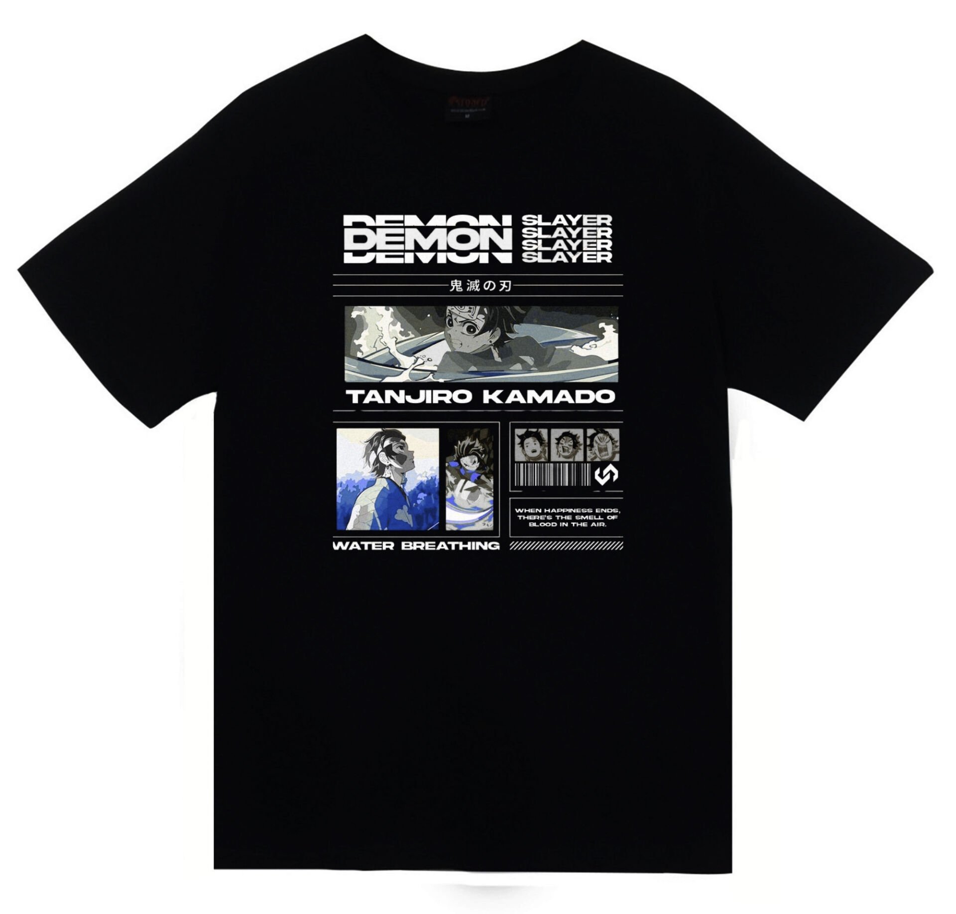 Demon Slayer Tanjirō Kamado Anime Baskılı Unisex %100 Pamuk Siyah T-shirt