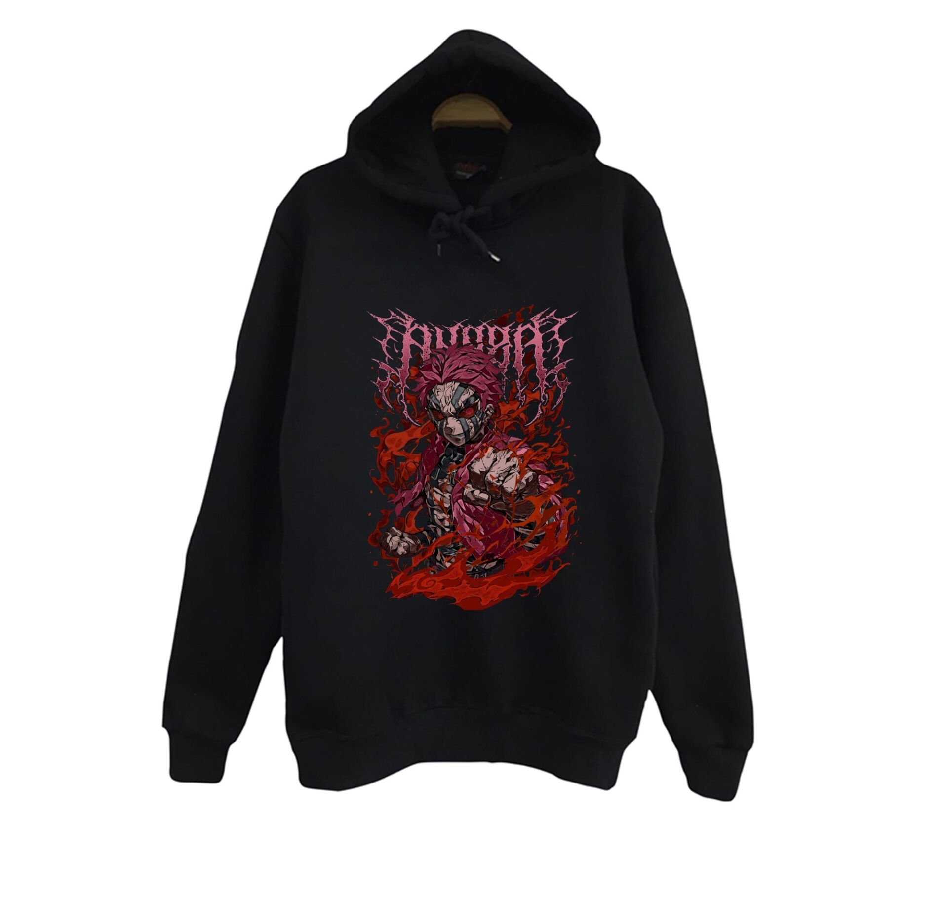 Demon Slayer Anime Baskılı Unisex %100 Pamuk Kapüşonlu Siyah Sweatshirt
