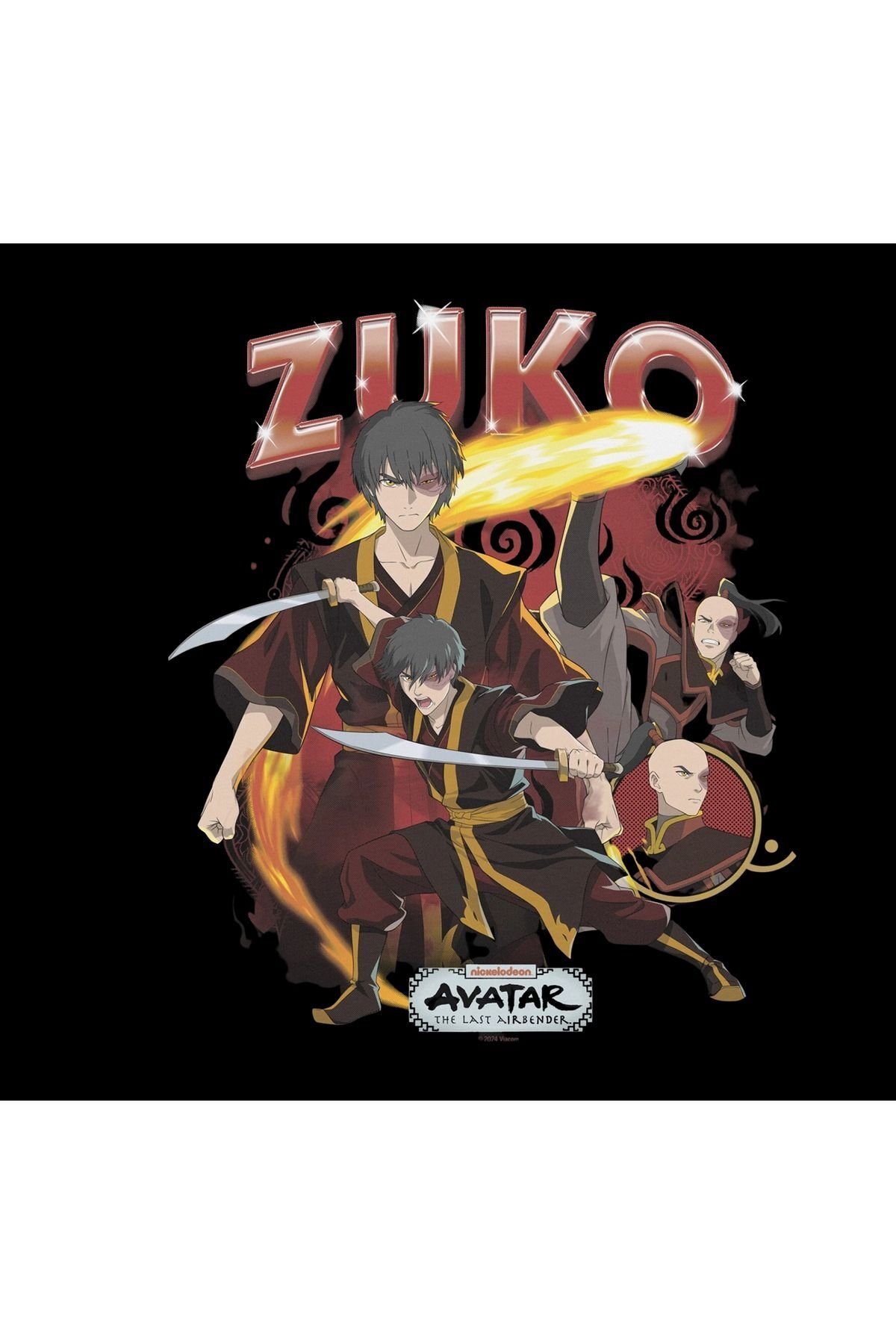 Avatar The Last Airbender Zuko Baskılı %100 Pamuk Unisex Siyah T-Shirt