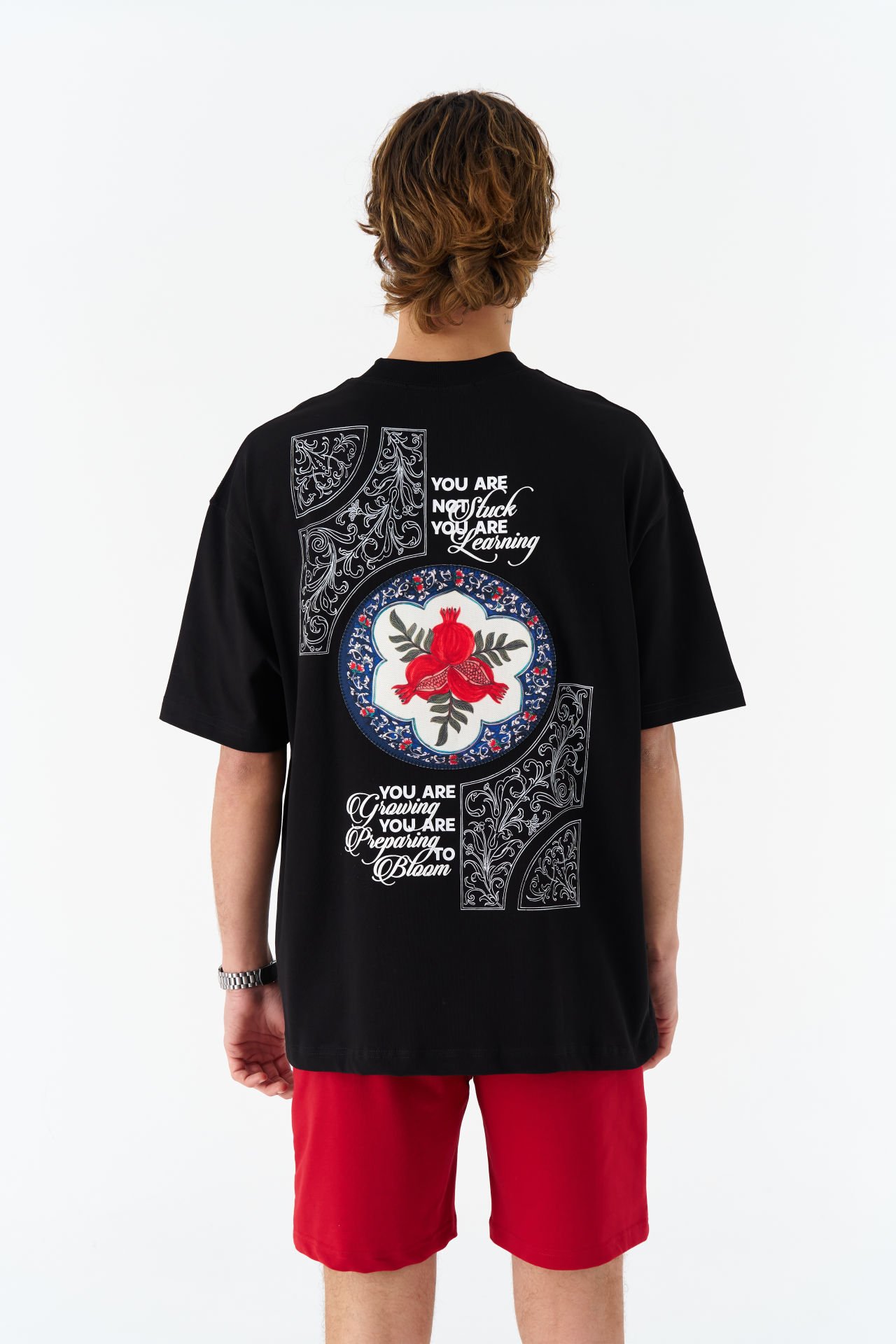 You Are Learning Baskılı, Nakışlı Pamuk Siyah T-shirt
