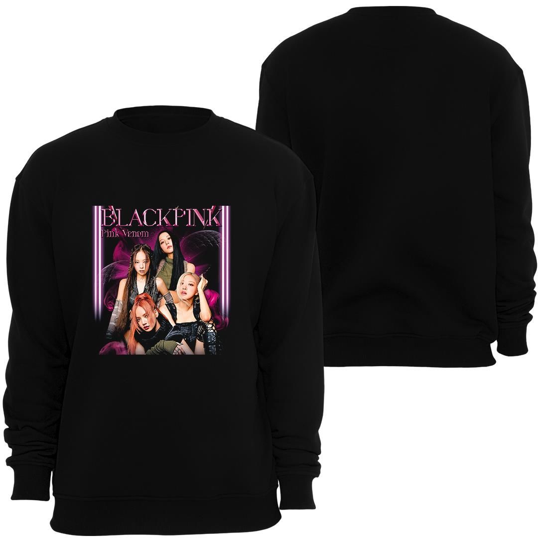 Blackpink ( K-Pop , Black Pink ) Baskılı Bisiklet Yaka Sweatshirt