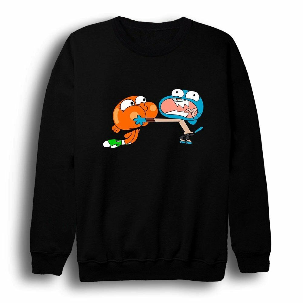 Darwin And Gumball Baskılı Bisiklet Yaka Sweatshirt