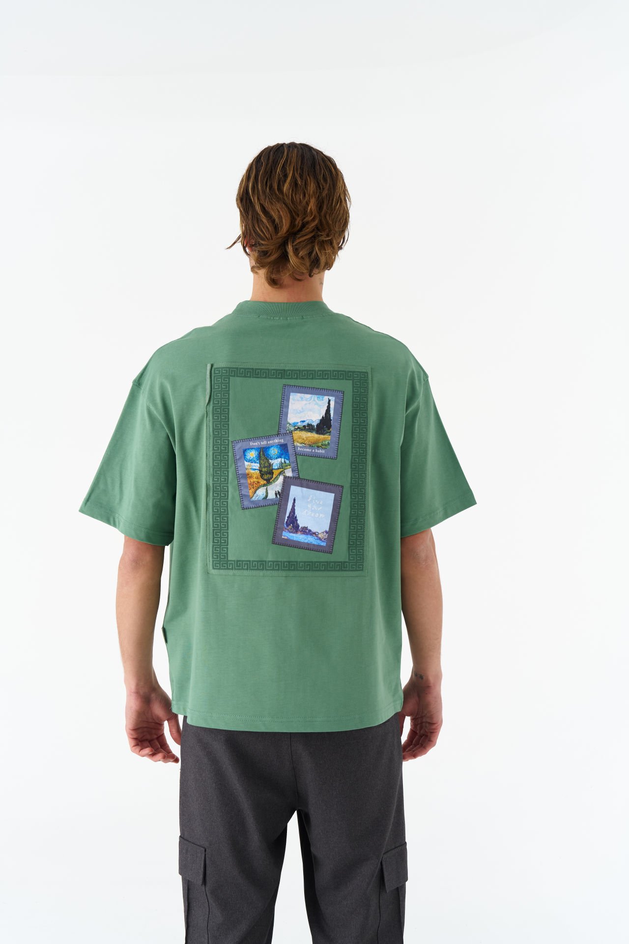 Vincent Van Gogh Baskılı Unisex Pamuk Nakışlı Yeşil T-shirt